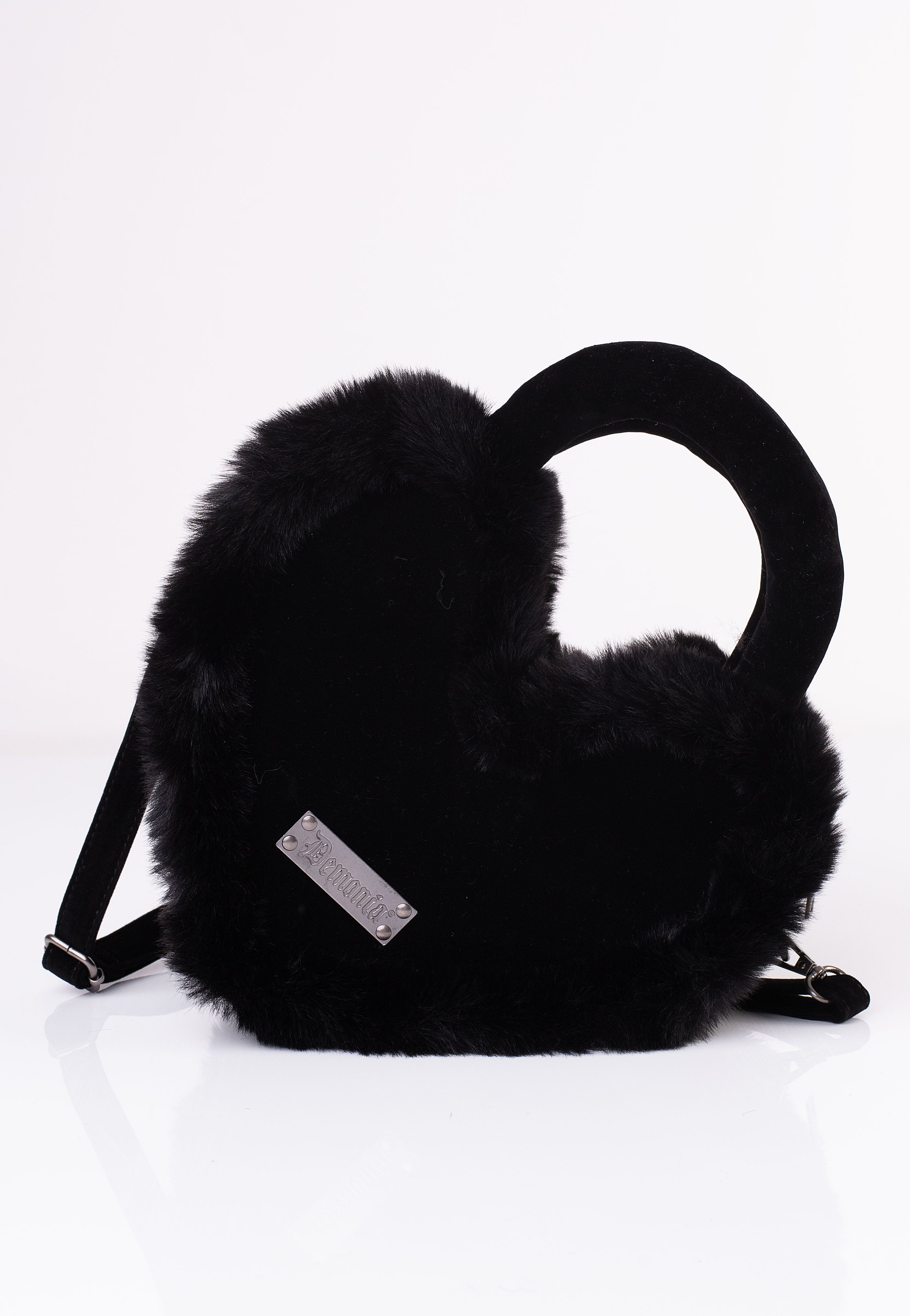 DemoniaCult - Faux Suede And Fur Heart Shaped Black - Bag | Neutral-Image