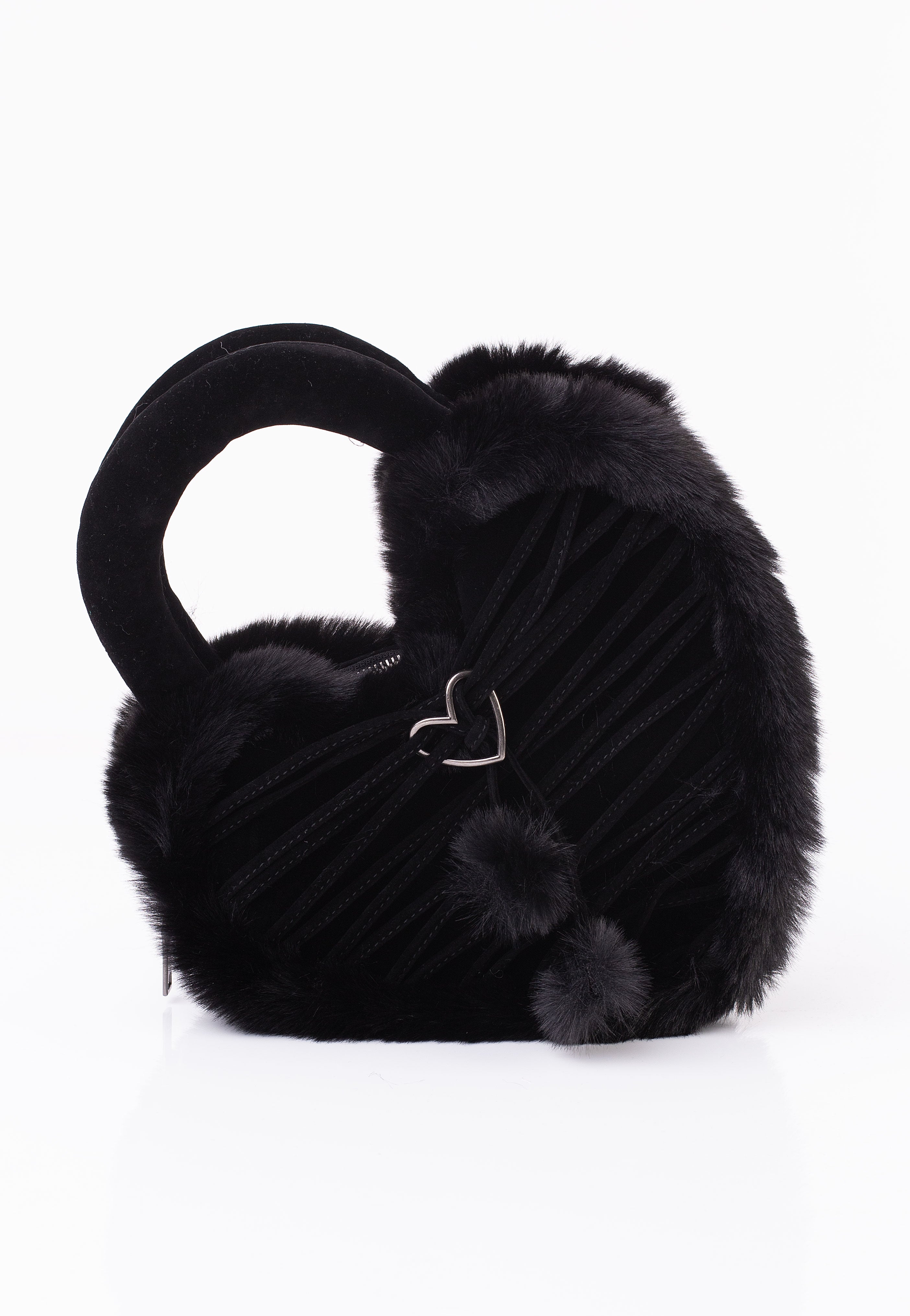 DemoniaCult - Faux Suede And Fur Heart Shaped Black - Bag | Neutral-Image