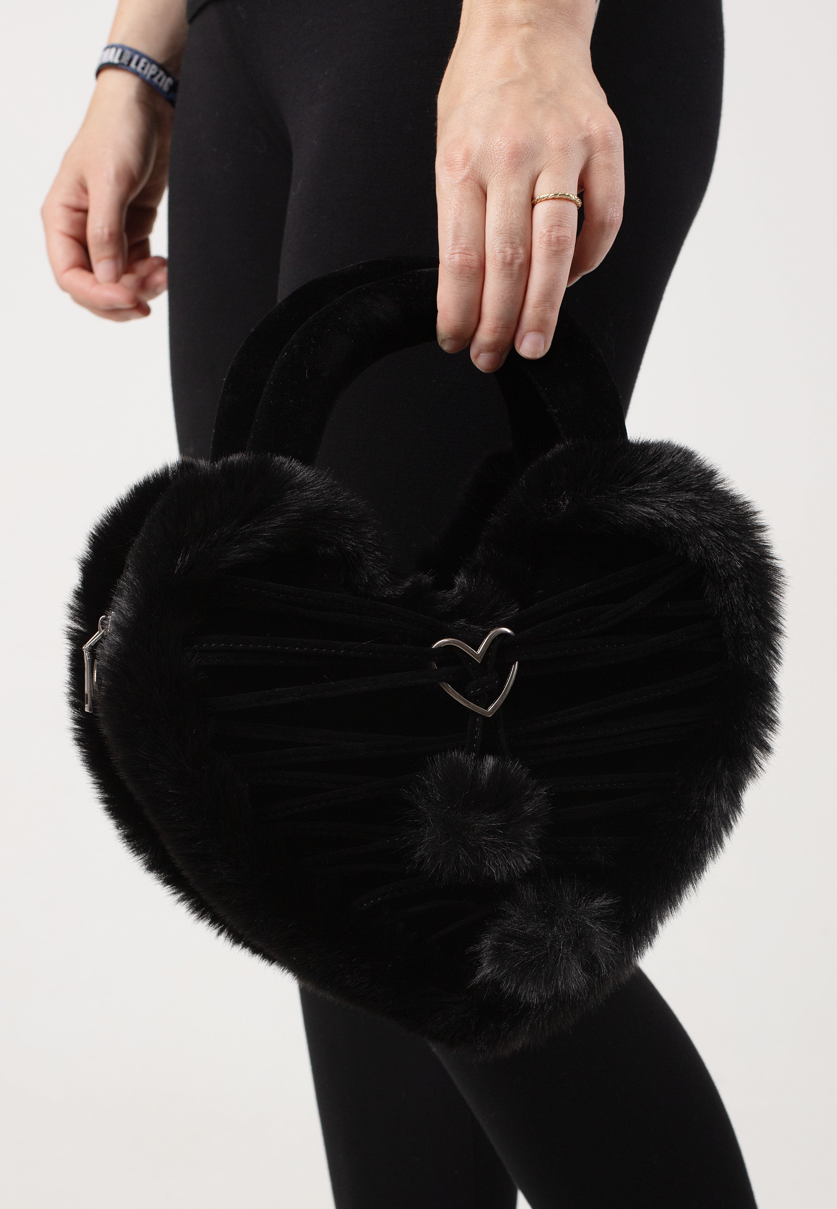 DemoniaCult - Faux Suede And Fur Heart Shaped Black - Bag | Women-Image