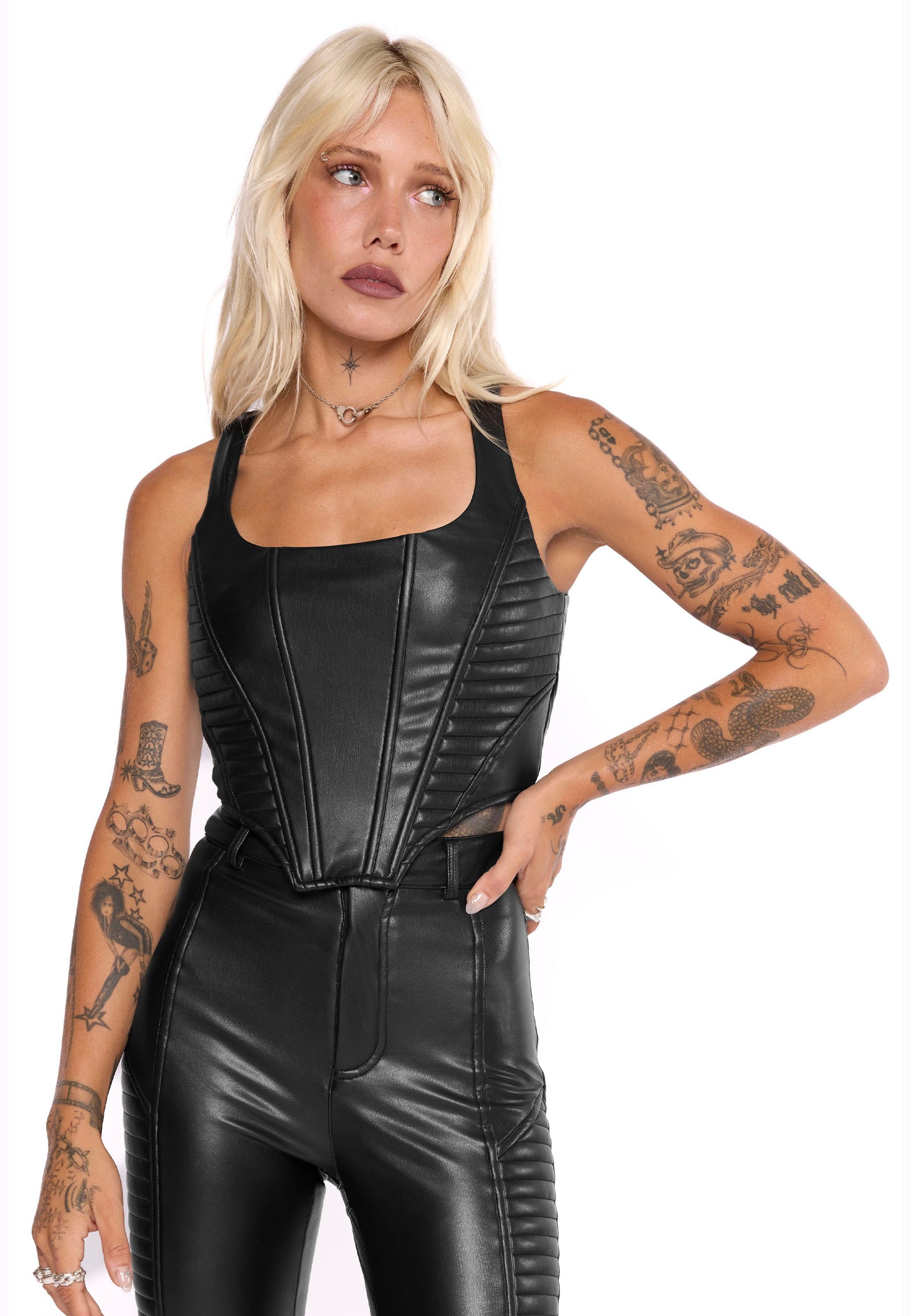 Mary Wyatt - Doro Faux Leather Moto Corset Black - Top | Women-Image