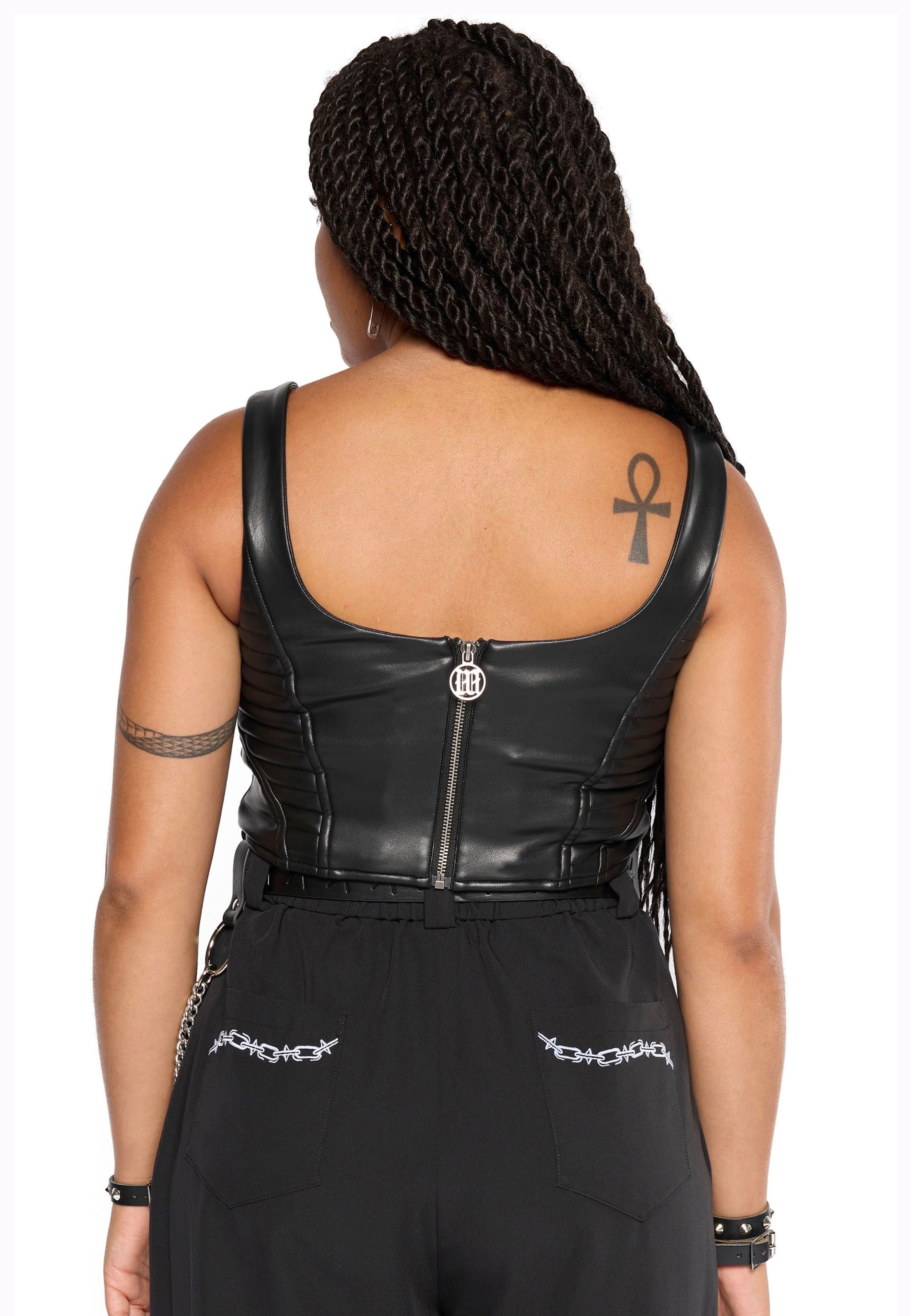 Mary Wyatt - Doro Faux Leather Moto Corset Black - Top | Women-Image