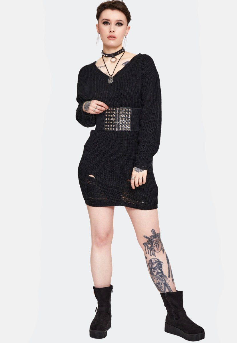 Jawbreaker - Ripped Knitted Black - Dress | Women-Image