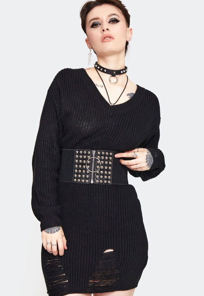 Jawbreaker - Ripped Knitted Black - Dress | Women-Image