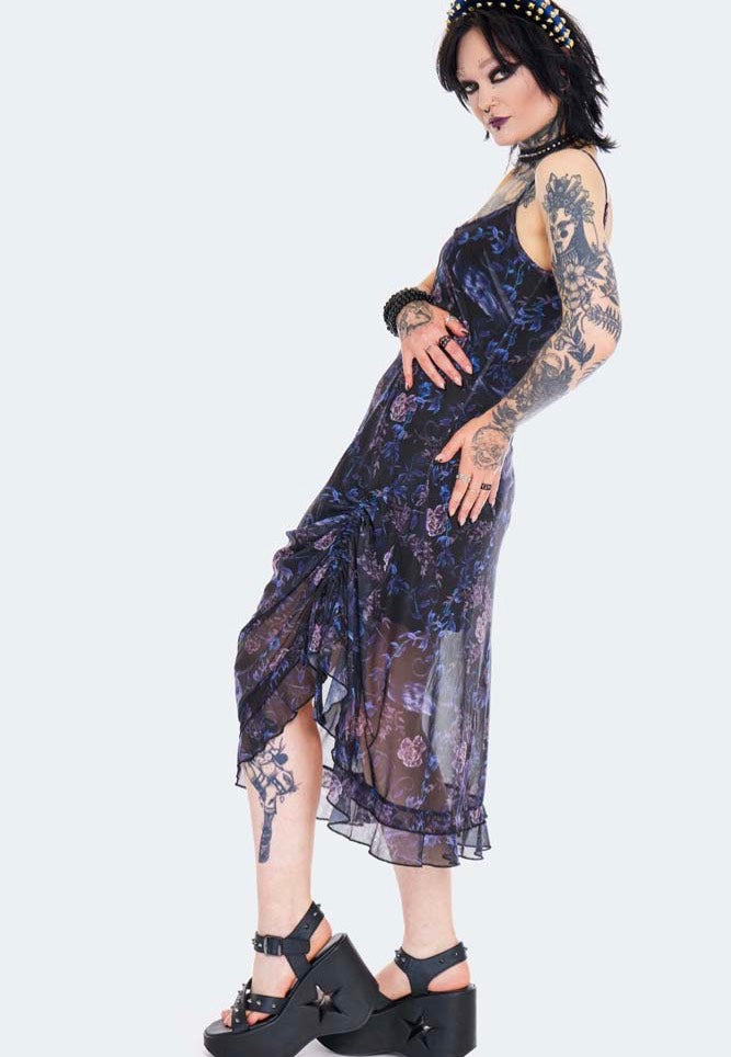 Jawbreaker - Midi Night Crow Printed Mesh Black - Dress | Women-Image