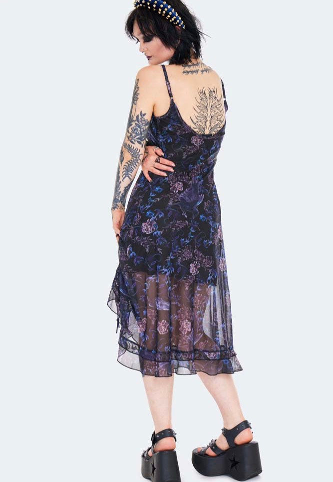 Jawbreaker - Midi Night Crow Printed Mesh Black - Dress | Women-Image