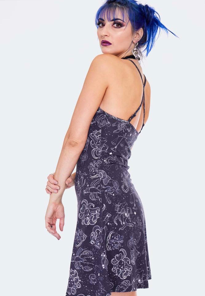 Jawbreaker - Mini Cami Zodiac Constellation Printed Black - Dress | Women-Image