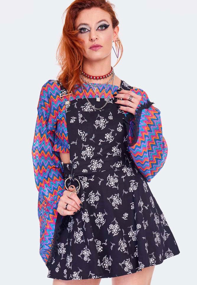 Jawbreaker - Skull Ditsy Flowers Pinafore Black - Dress | Women-Image