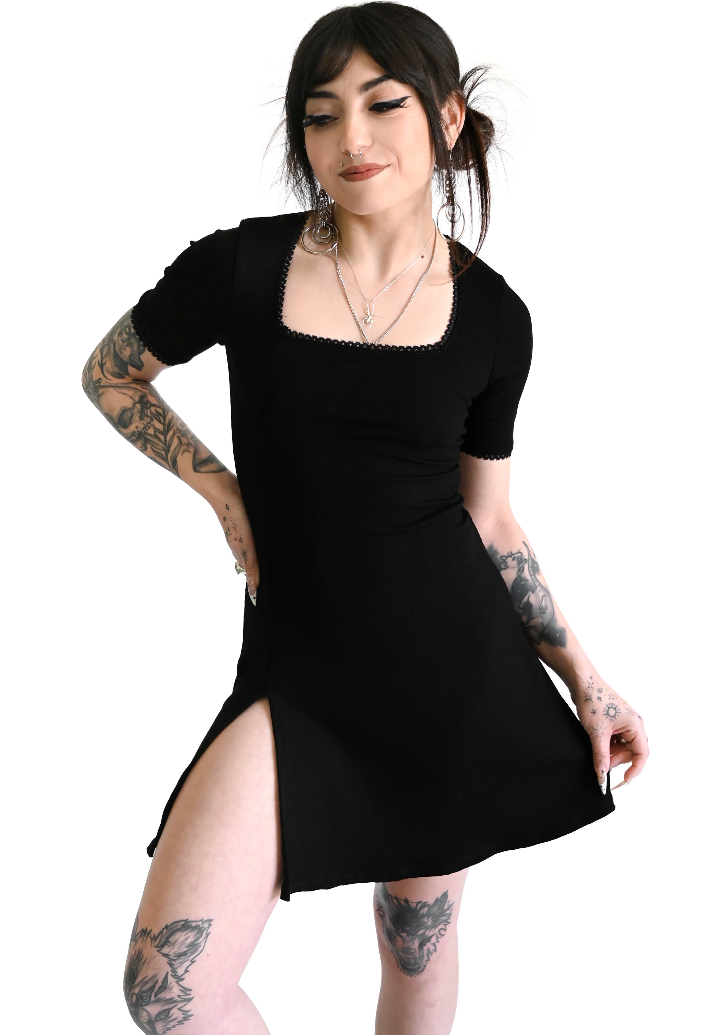 Foxblood - Natalie Ribbed Mini Black - Dress | Women-Image