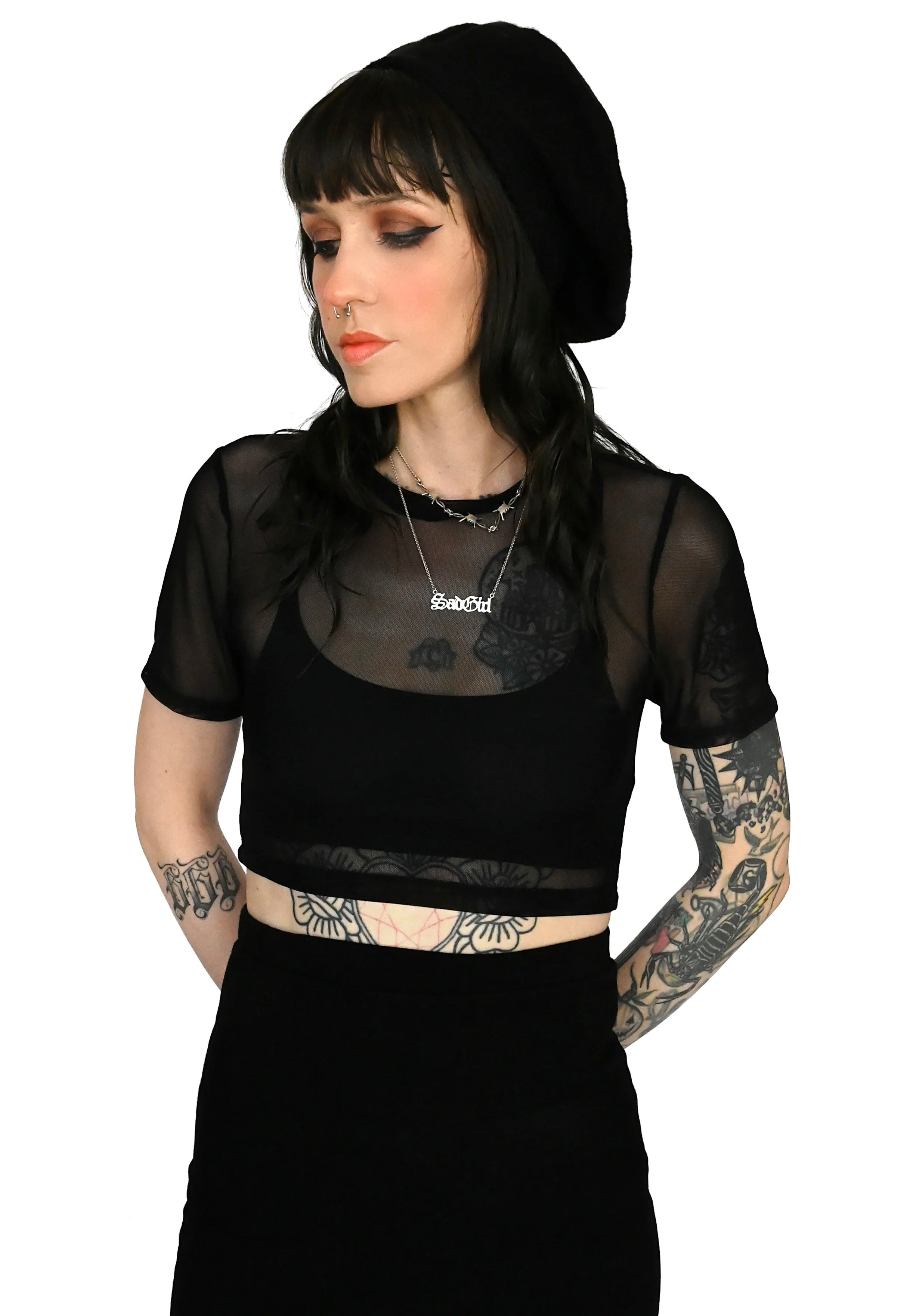 Foxblood - Mesh Short Sleeve Crop Black - Top | Women-Image