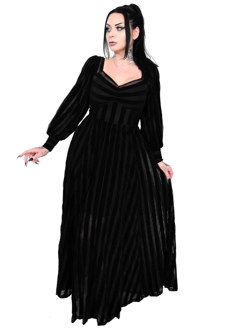 Foxblood - Victoria Striped Mesh Gown Black - Dress | Women-Image