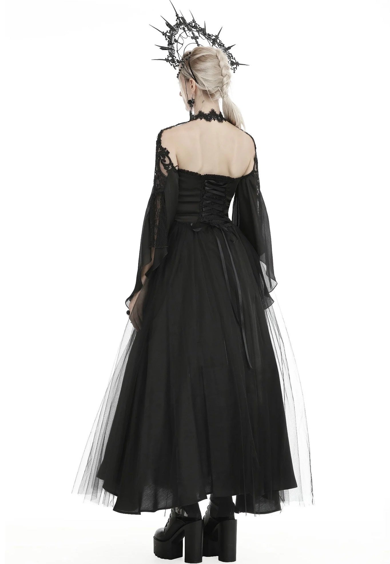 Dark In Love - Gorgeous Beaded Tulle Maxi Gothic Wedding Black - Dress | Women-Image