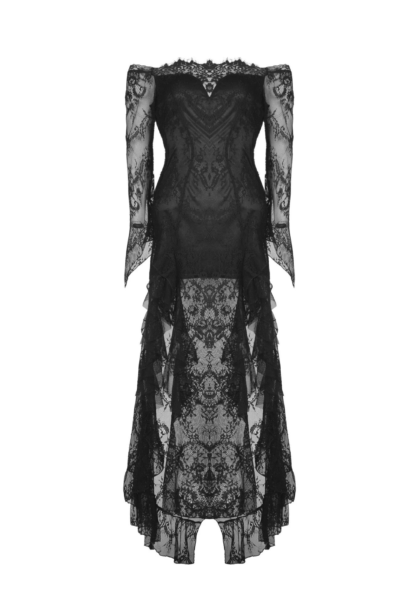 Dark in Love - Gothic Black Lace Frill Swallow Tail Mermaid - Dress | Women-Image