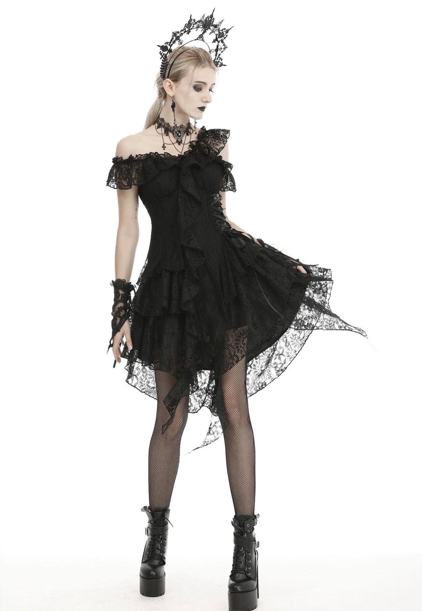 Dark in Love - Gothic Ghost Irreqular Frilly - Dress | Women-Image