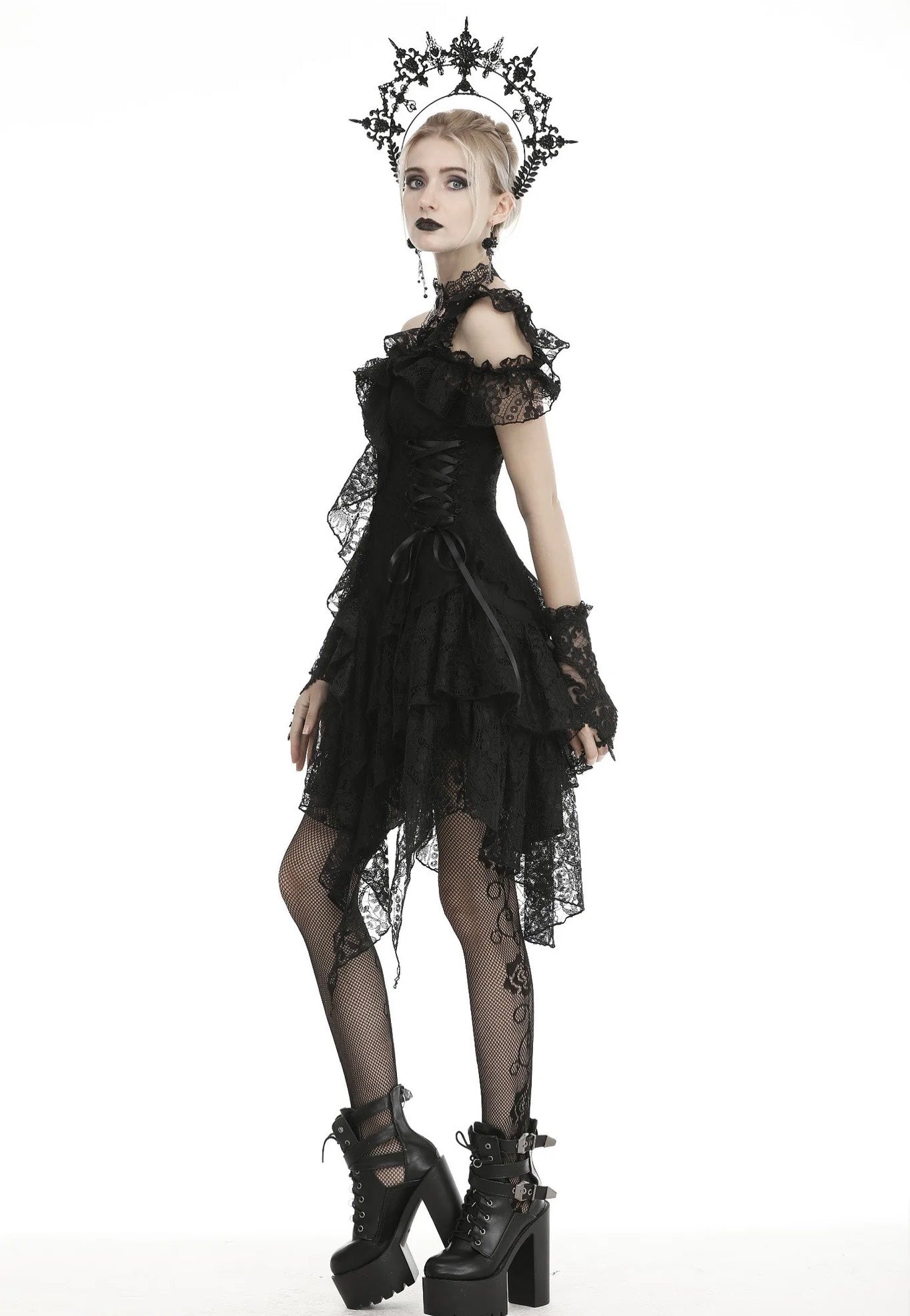 Dark in Love - Gothic Ghost Irreqular Frilly - Dress | Women-Image