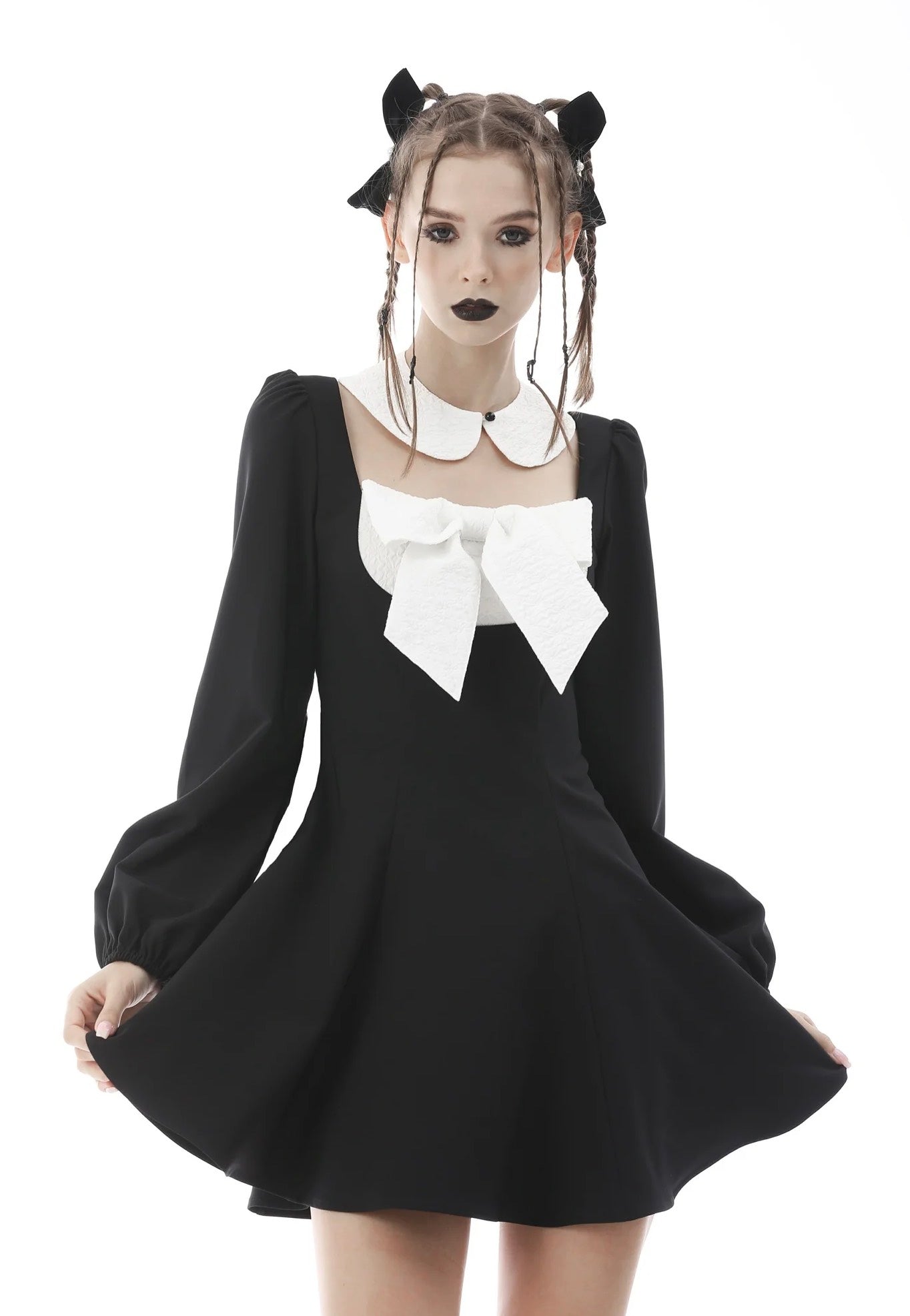 Dark In Love - Gothic Lolita Black White Super Bowknot Black - Dress | Women-Image