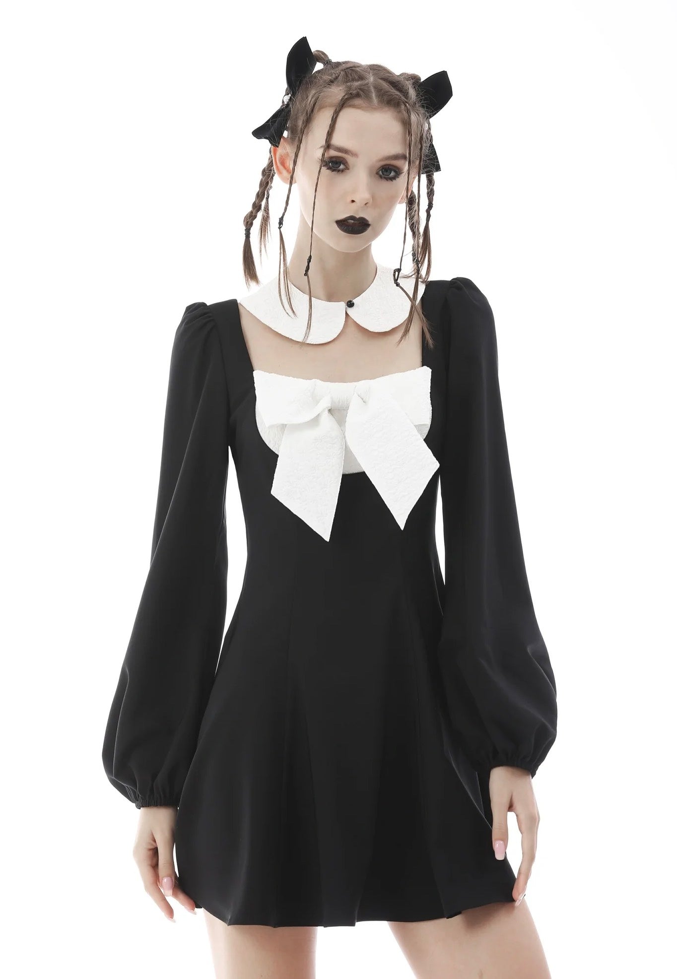 Dark In Love - Gothic Lolita Black White Super Bowknot Black - Dress | Women-Image