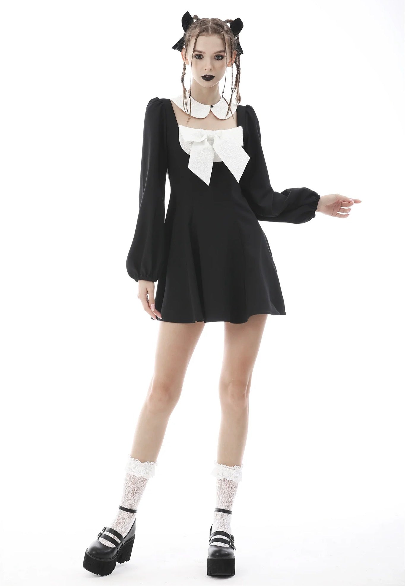 Dark In Love - Gothic Lolita Black White Super Bowknot Black - Dress | Women-Image