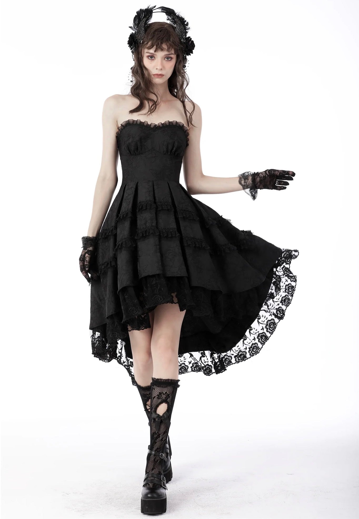 Dark In Love - Magic Girl Pleated Rose High Low Black - Dress | Women-Image