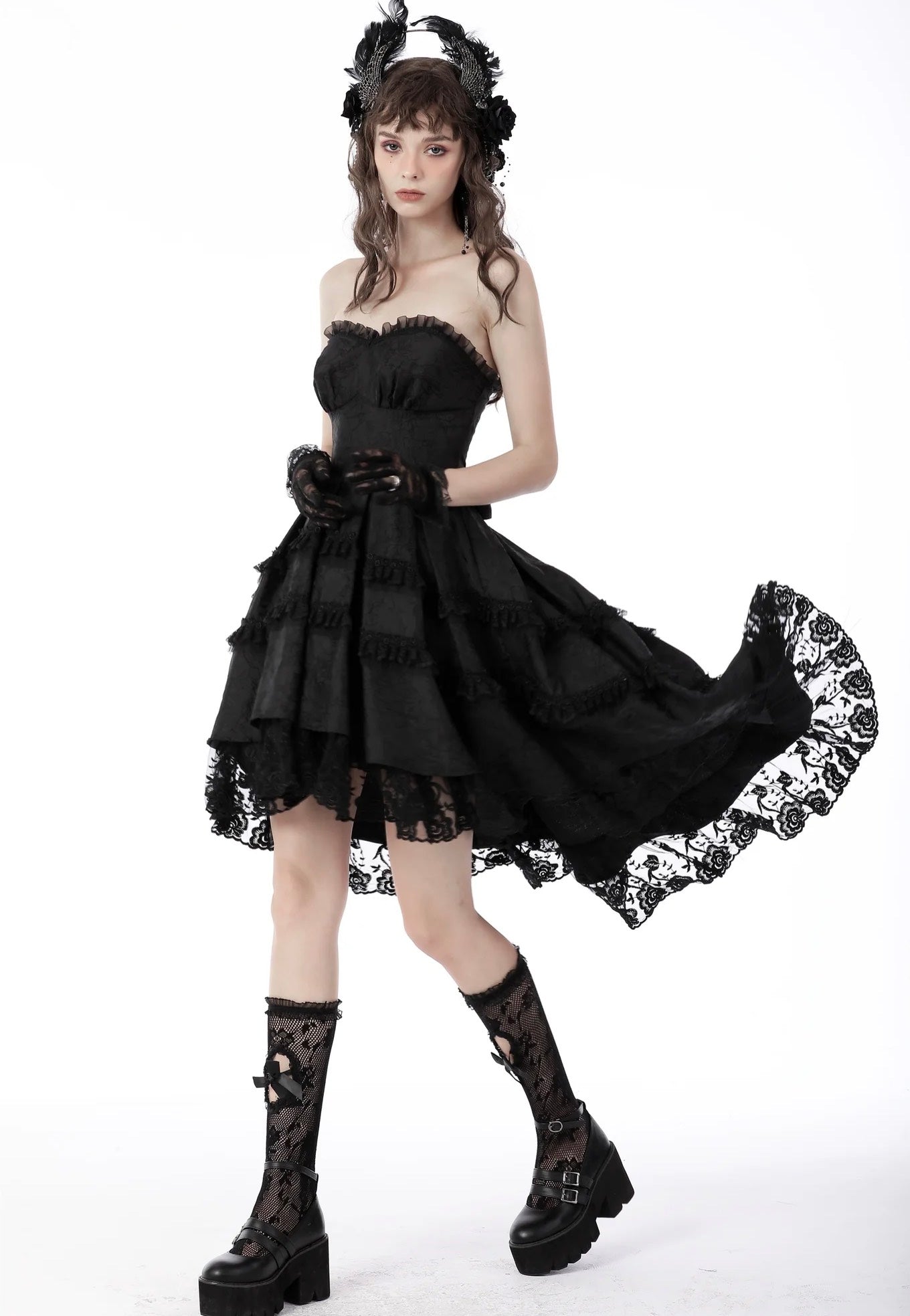 Dark In Love - Magic Girl Pleated Rose High Low Black - Dress | Women-Image