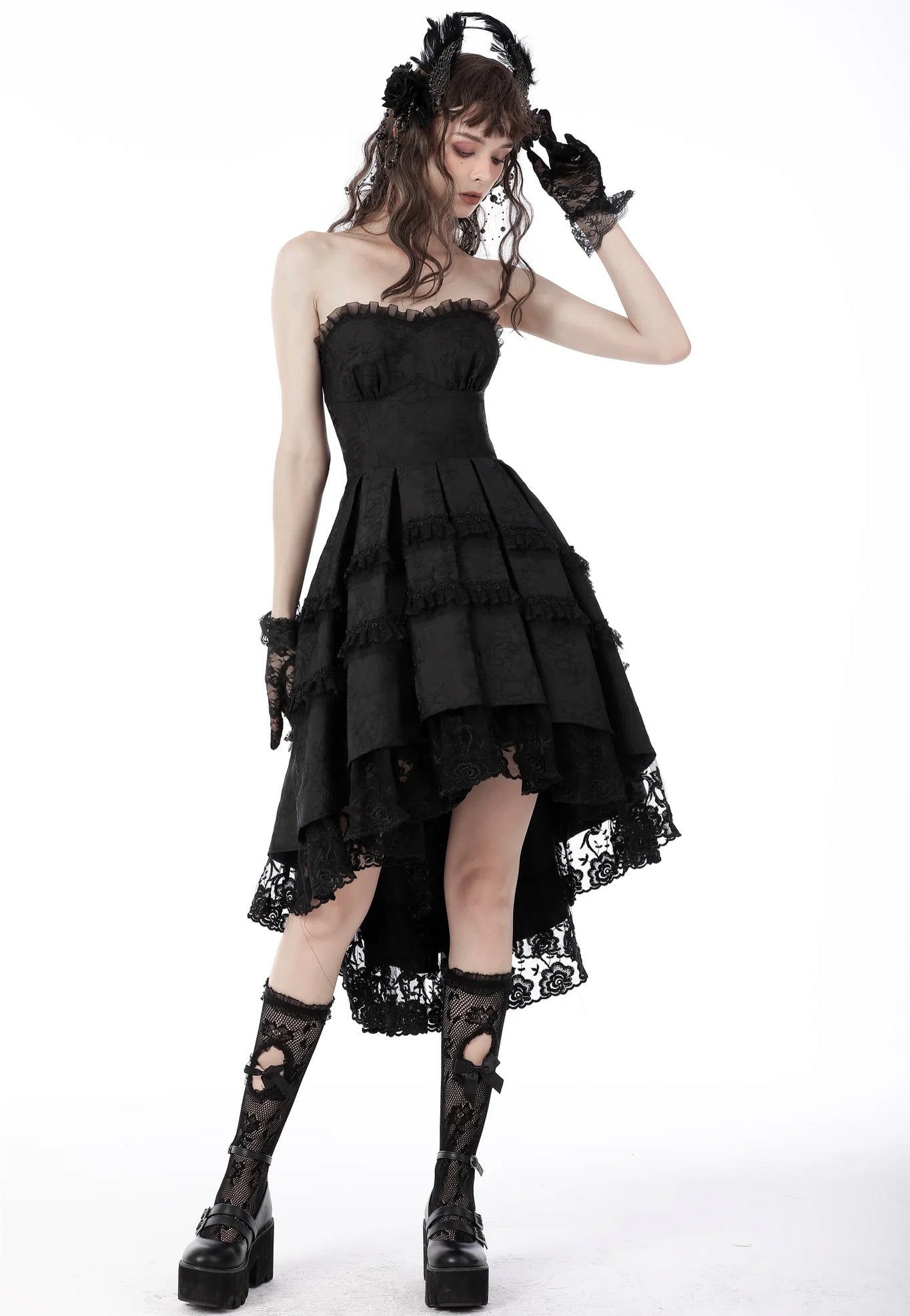 Dark In Love - Magic Girl Pleated Rose High Low Black - Dress | Women-Image