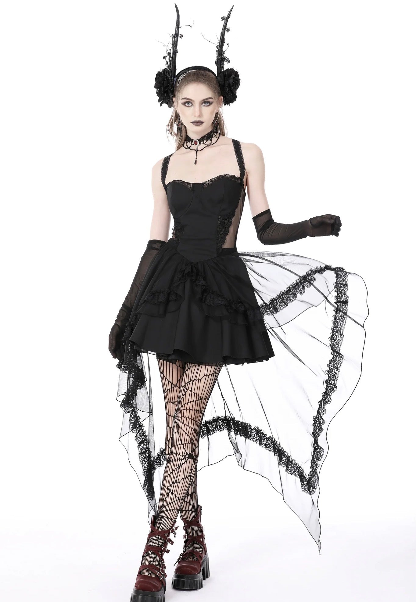 Dark in Love - Gothic Doll Cold Waist Swallowtail Halter - Dress | Women-Image