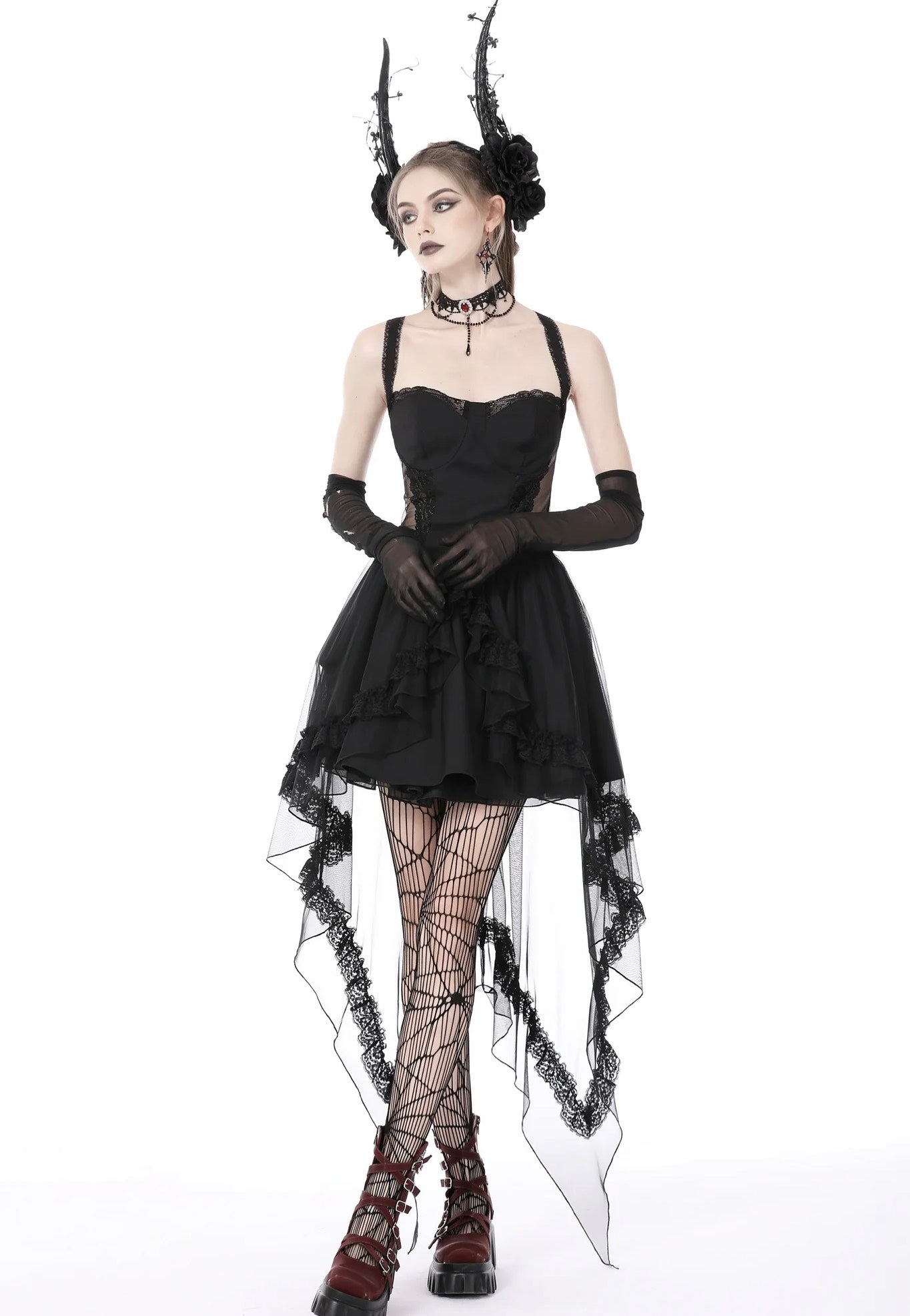 Dark in Love - Gothic Doll Cold Waist Swallowtail Halter - Dress | Women-Image