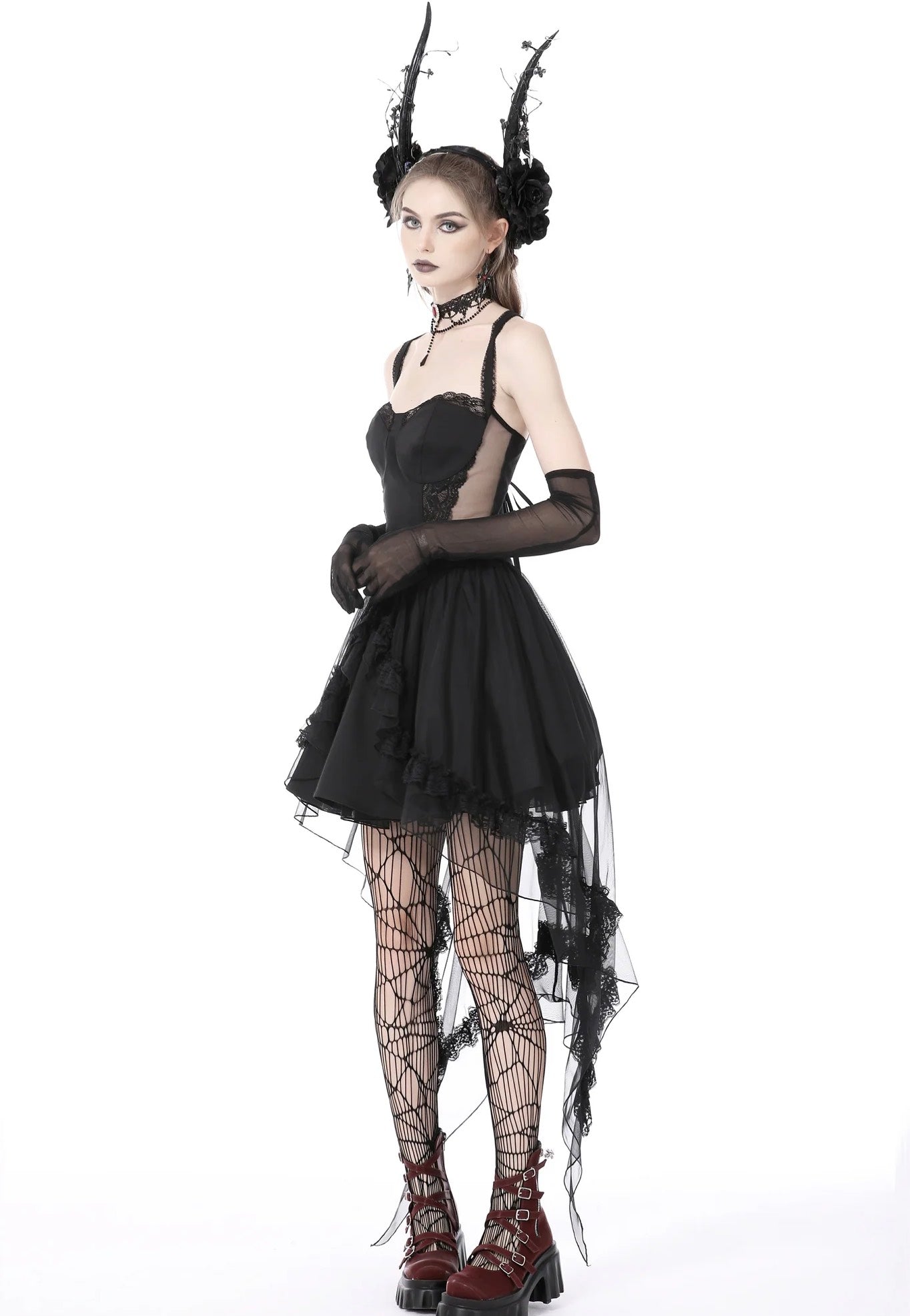 Dark in Love - Gothic Doll Cold Waist Swallowtail Halter - Dress | Women-Image