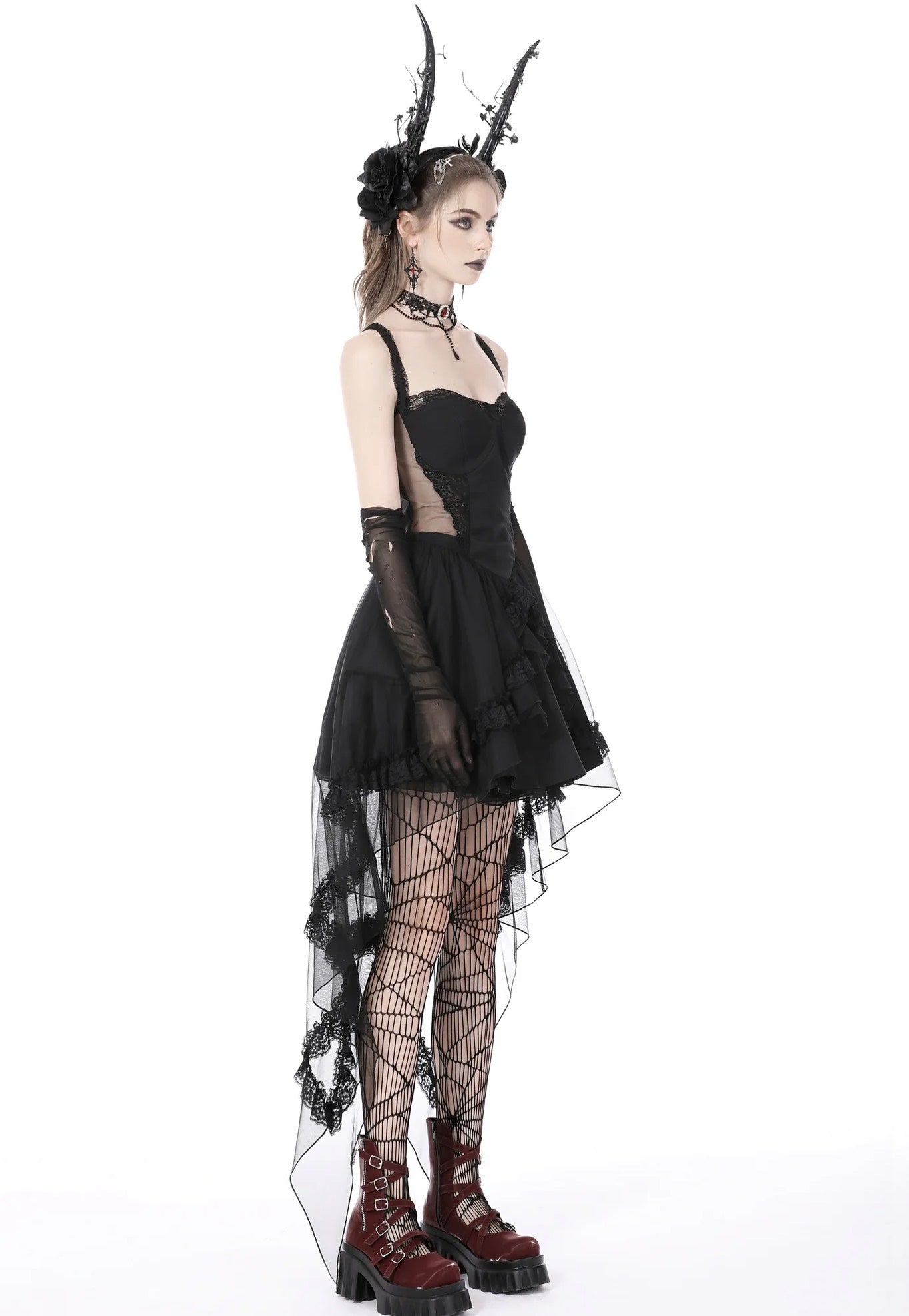 Dark in Love - Gothic Doll Cold Waist Swallowtail Halter - Dress | Women-Image