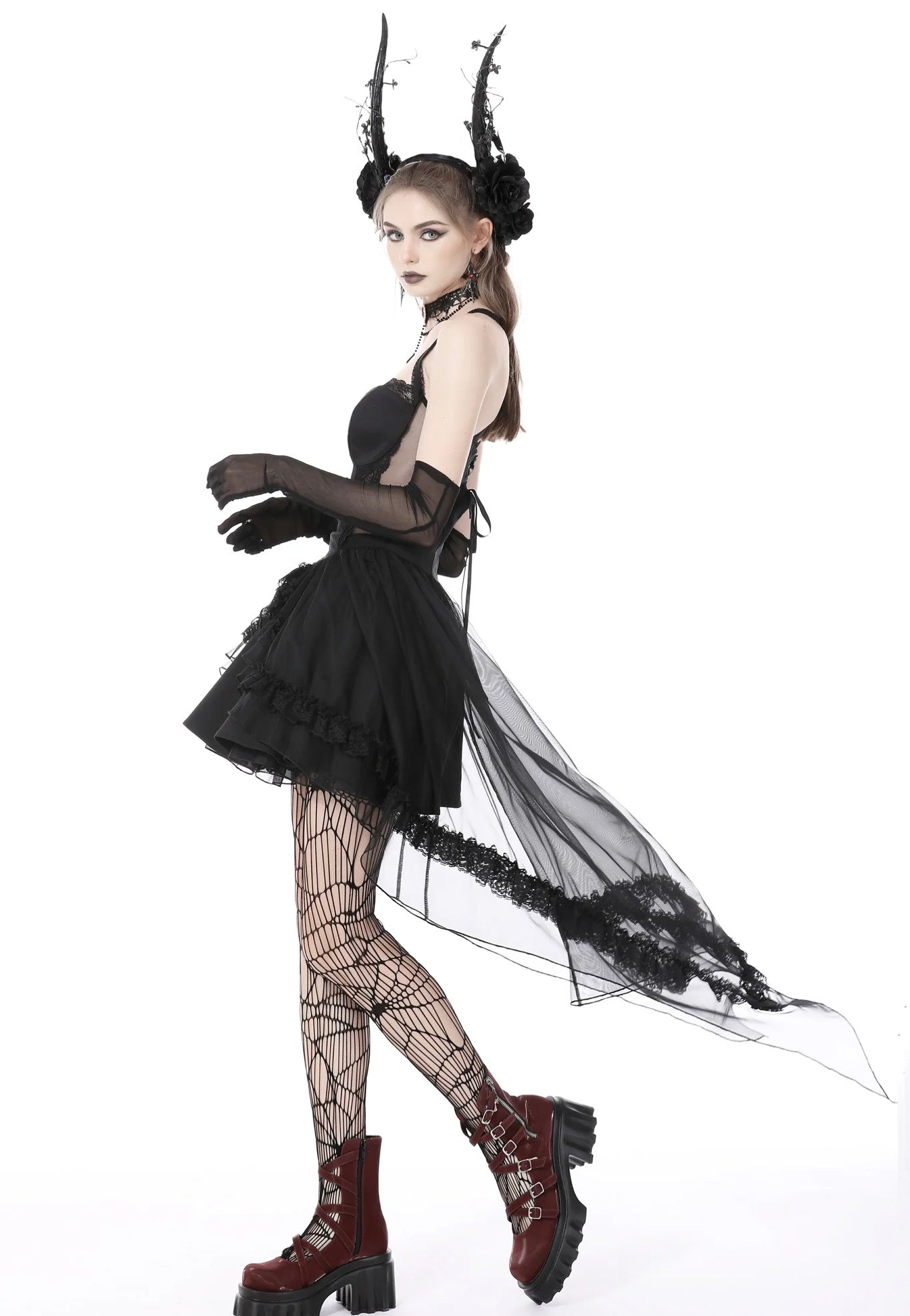 Dark in Love - Gothic Doll Cold Waist Swallowtail Halter - Dress | Women-Image