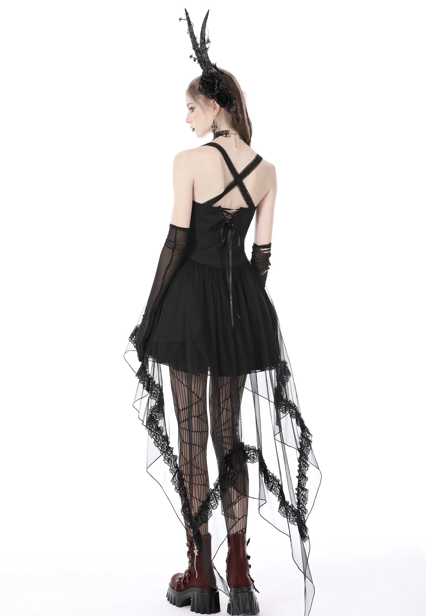 Dark in Love - Gothic Doll Cold Waist Swallowtail Halter - Dress | Women-Image