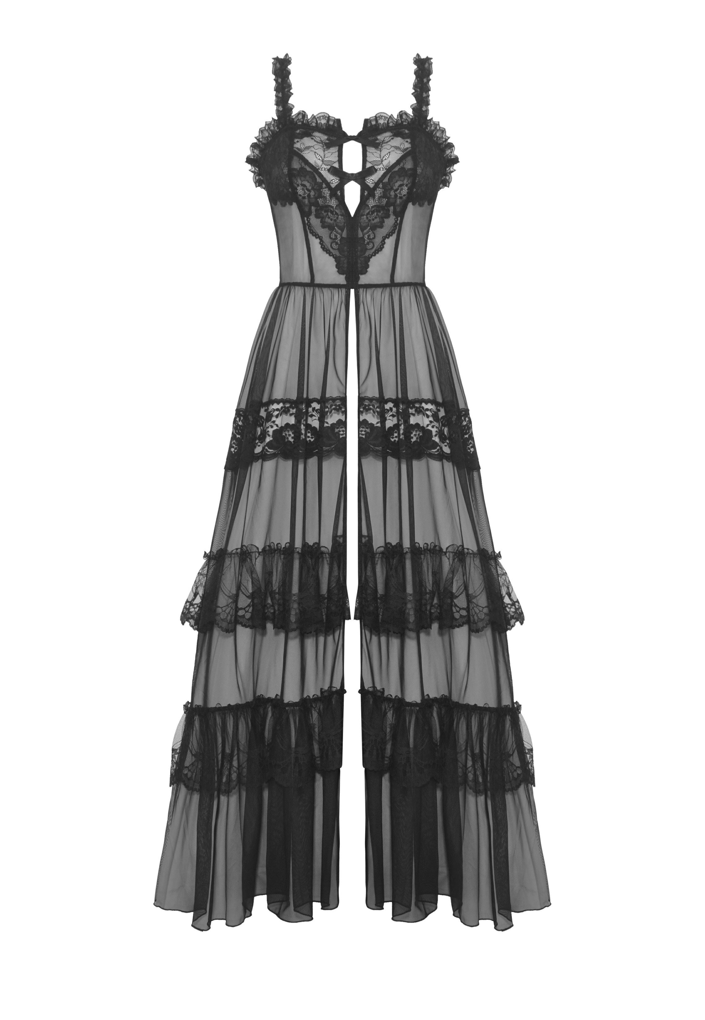 Dark In Love - Gothic Sexy Transparent Hearted Layer Lace Mesh Black - Dress | Women-Image