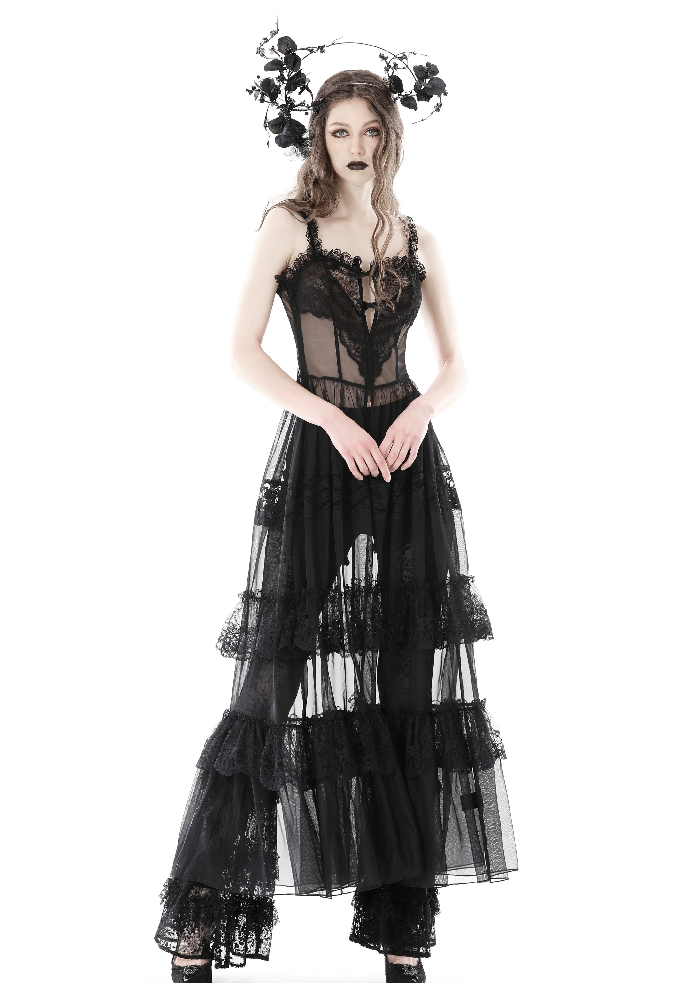 Dark In Love - Gothic Sexy Transparent Hearted Layer Lace Mesh Black - Dress | Women-Image