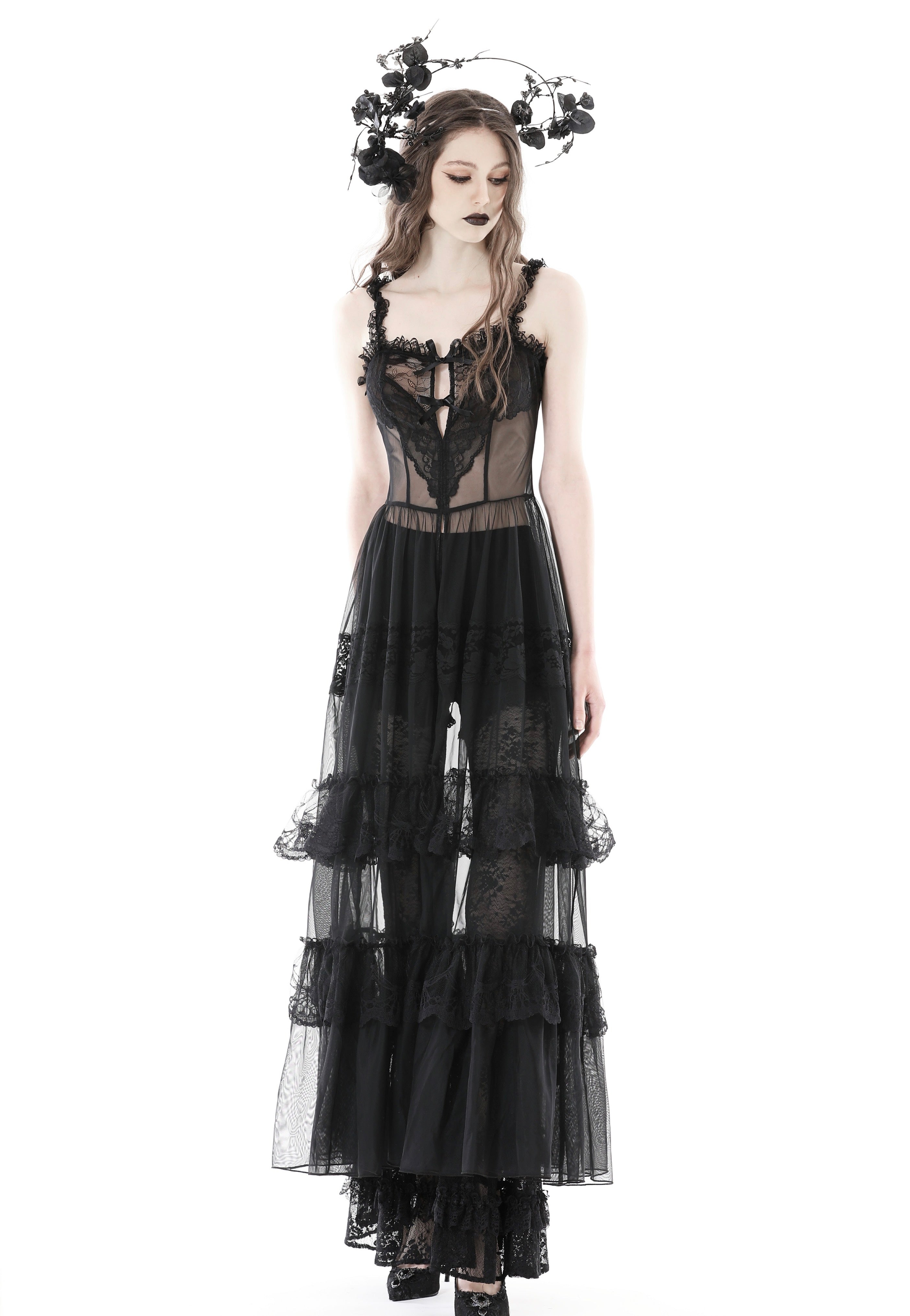 Dark In Love - Gothic Sexy Transparent Hearted Layer Lace Mesh Black - Dress | Women-Image