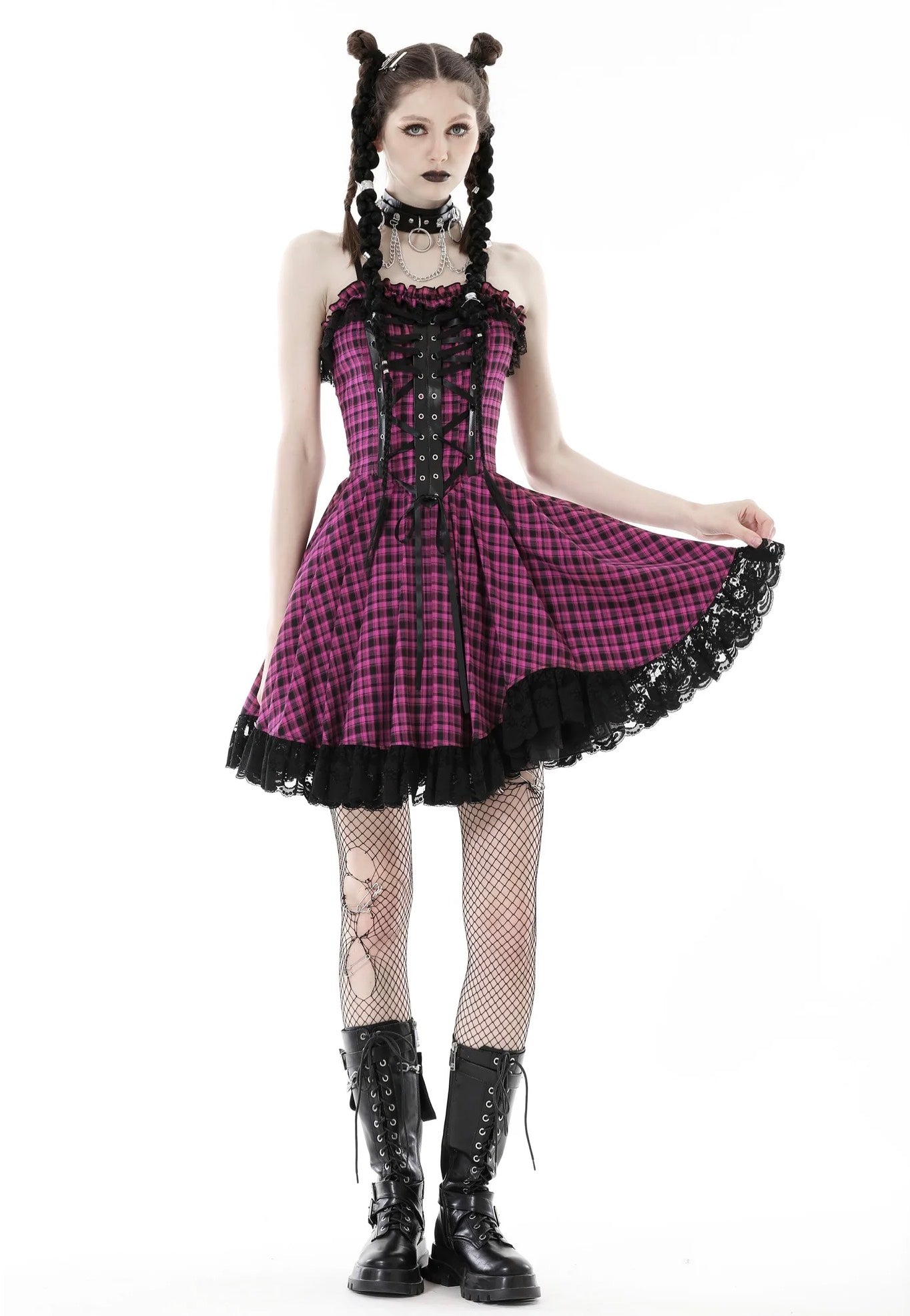 Dark In Love - Rebel Pink Check Sweet Cool Pink - Dress | Women-Image