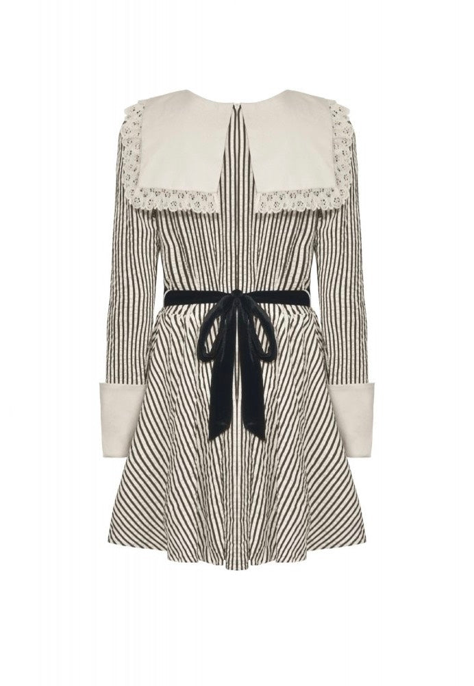 Dark In Love - Classic Vintage Big Lapels Classy Striped - Dress | Women-Image