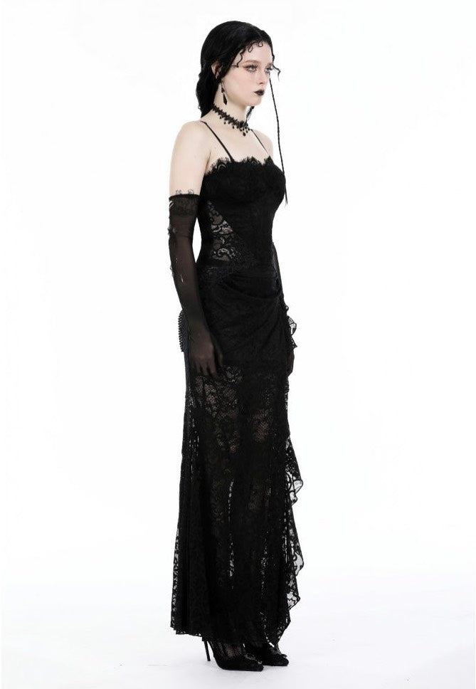 Dark In Love - Gothic Lace See-Through Sexy Waint Lace Maxi Strap - Dress | Women-Image