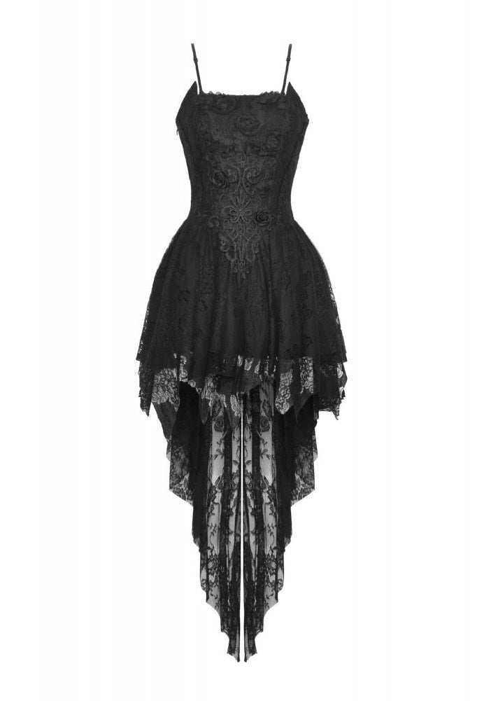 Dark In Love - Gothic Black Rose Bloom Dovetail Lace - Dress | Women-Image