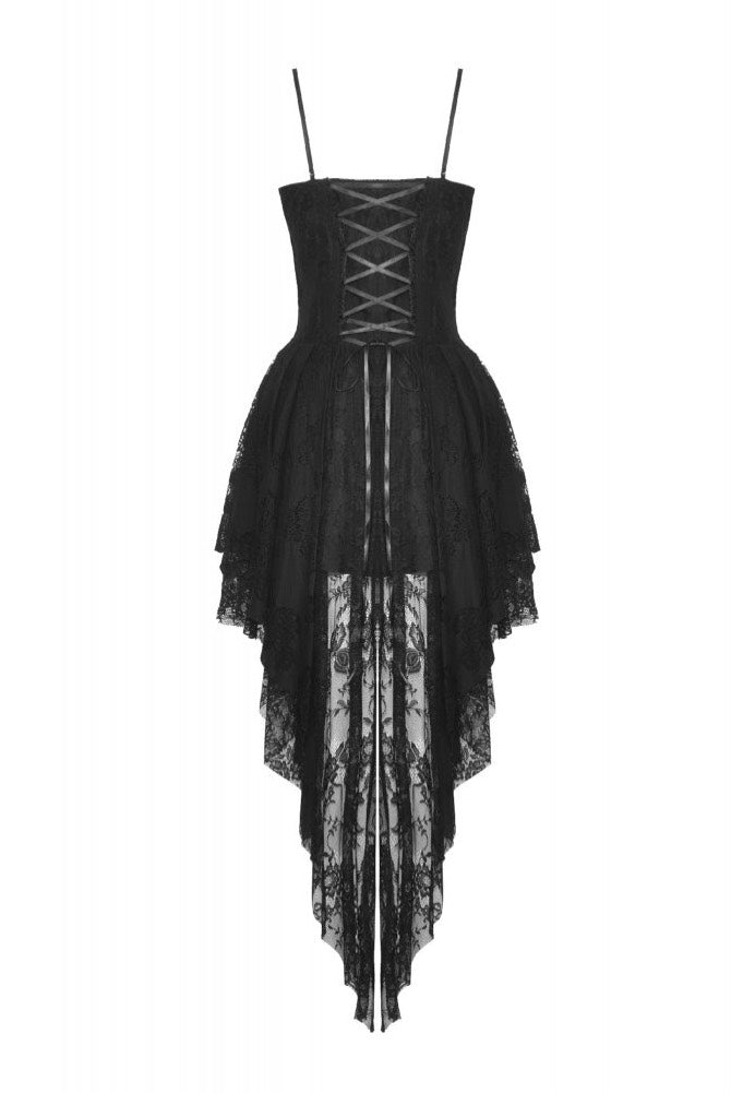 Dark In Love - Gothic Black Rose Bloom Dovetail Lace - Dress | Women-Image