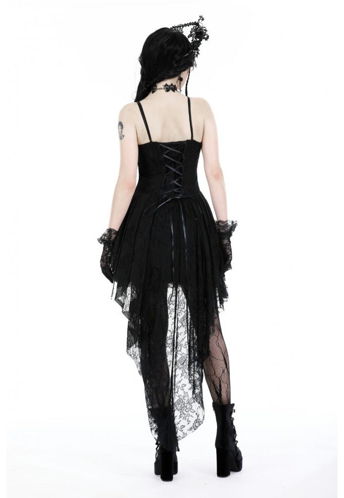 Dark In Love - Gothic Black Rose Bloom Dovetail Lace - Dress | Women-Image