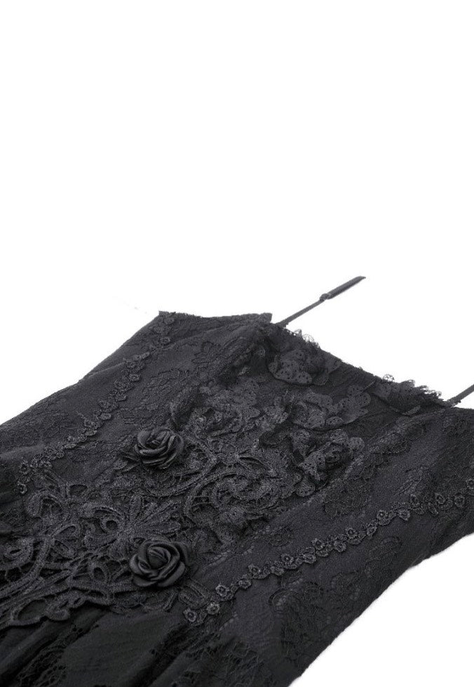 Dark In Love - Gothic Black Rose Bloom Dovetail Lace - Dress | Women-Image