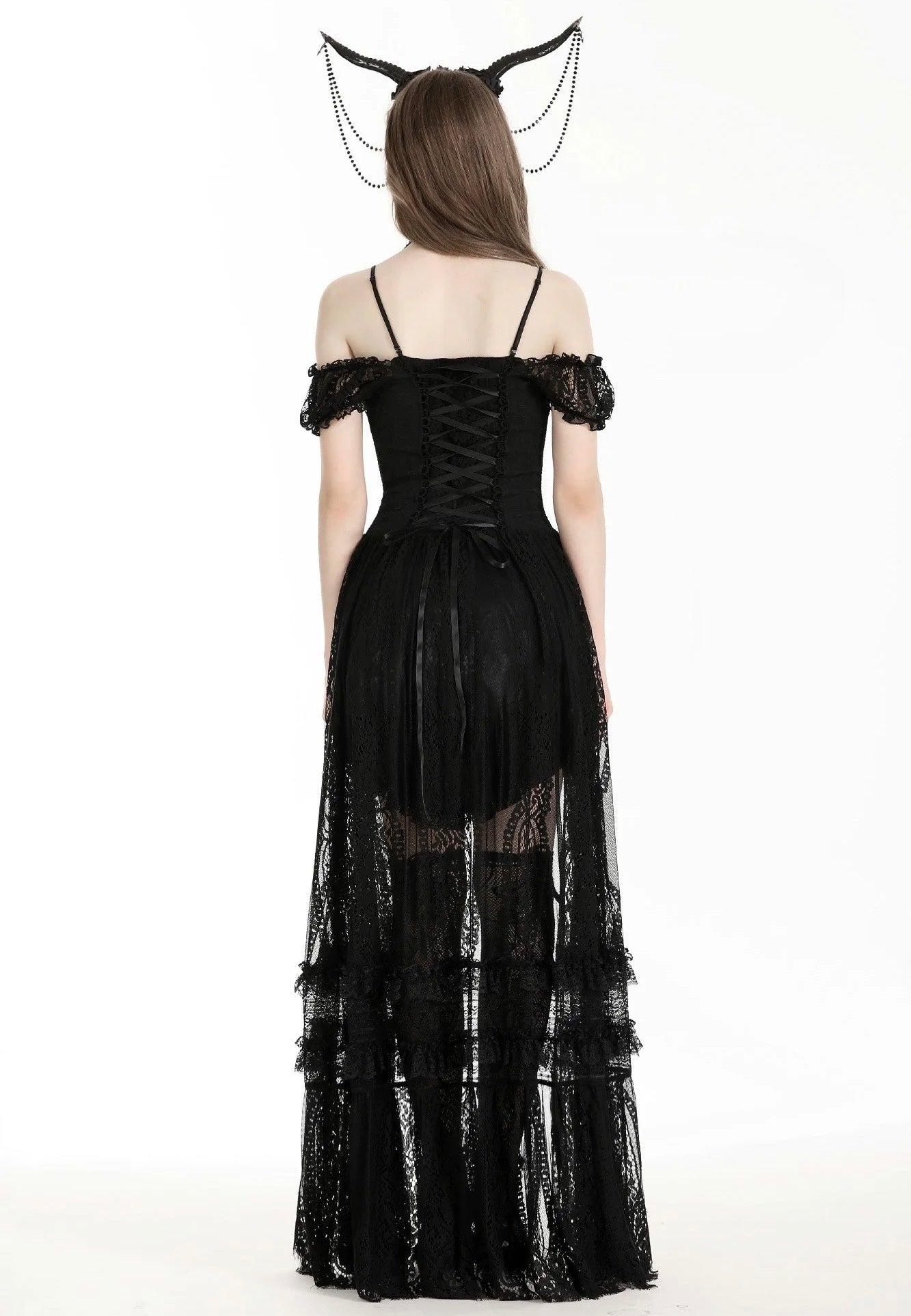 Dark In Love - Gothic Noble Romantic Lace Hi Low Black - Dress | Women-Image