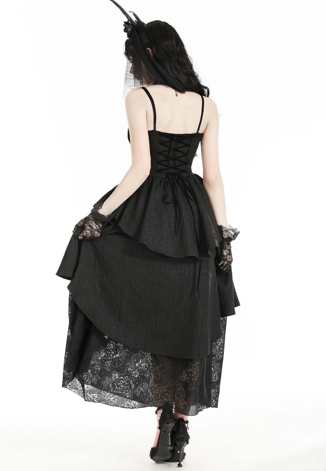 Dark In Love - Gothic Death Butterfly Layered Hi Low Black - Dress | Women-Image