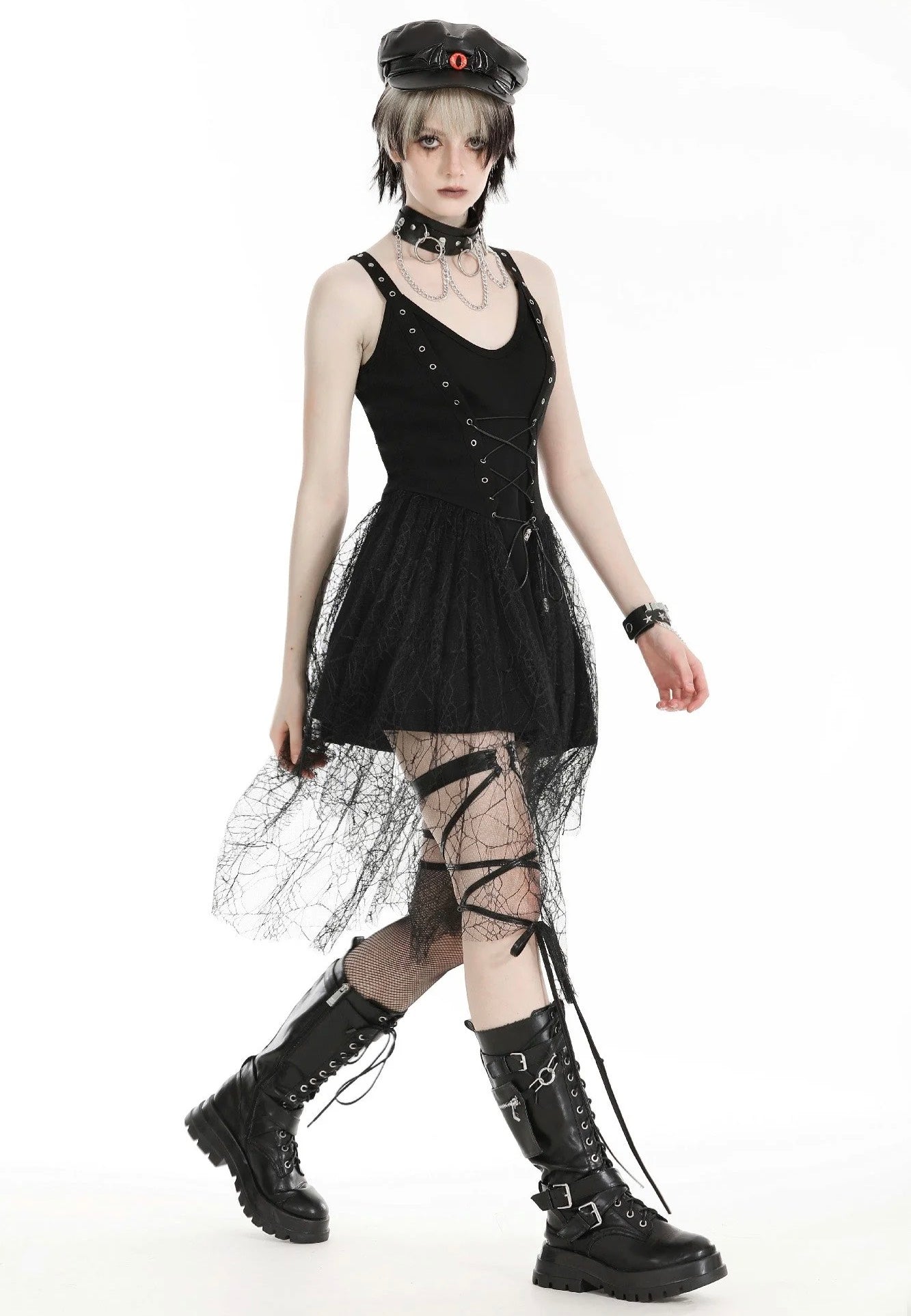 Dark In Love - Spider Web With Metal Pentagrams Black - Dress | Women-Image