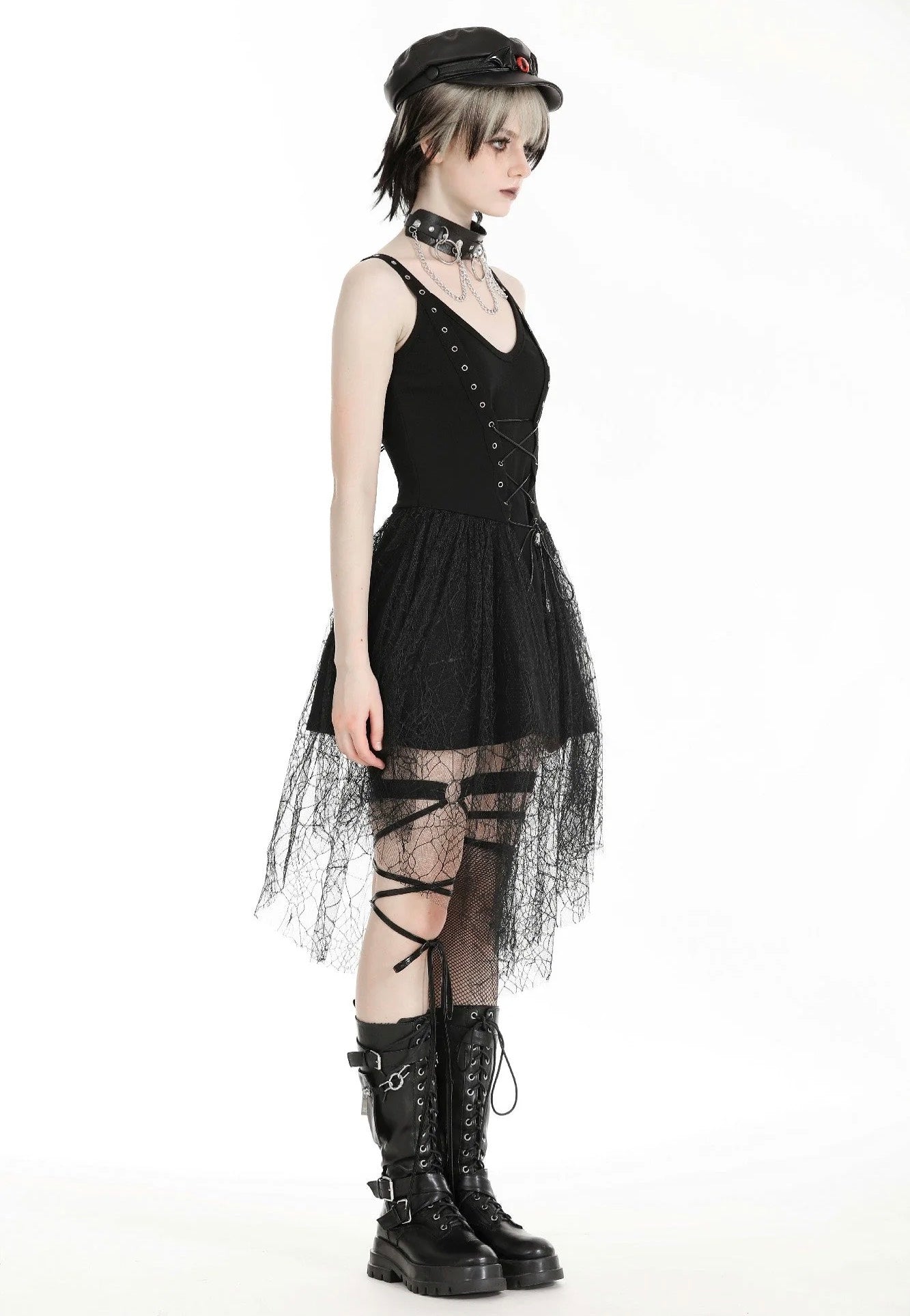 Dark In Love - Spider Web With Metal Pentagrams Black - Dress | Women-Image