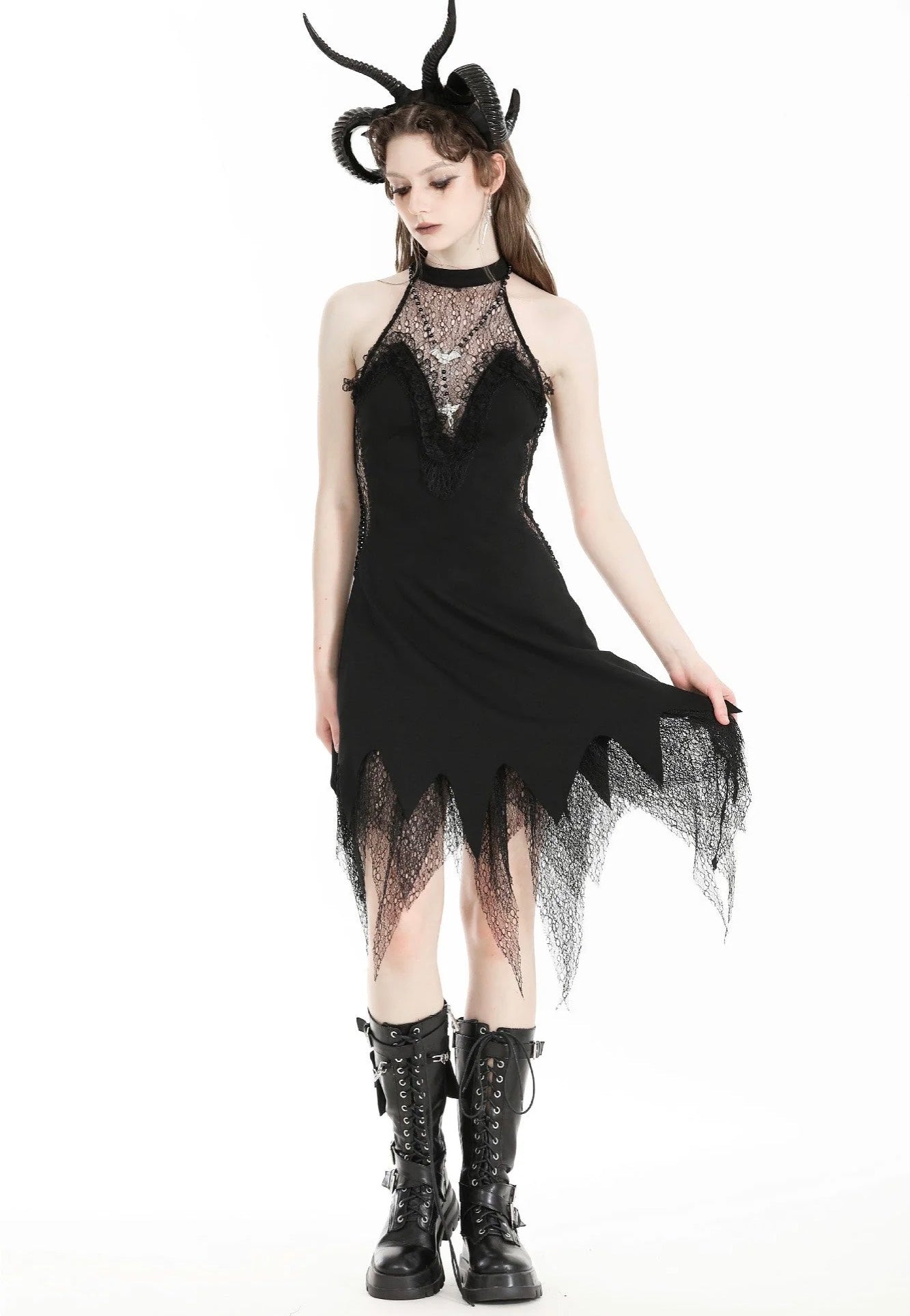 Dark In Love - Devil Sexy Net Deep V Neck Black - Dress | Women-Image