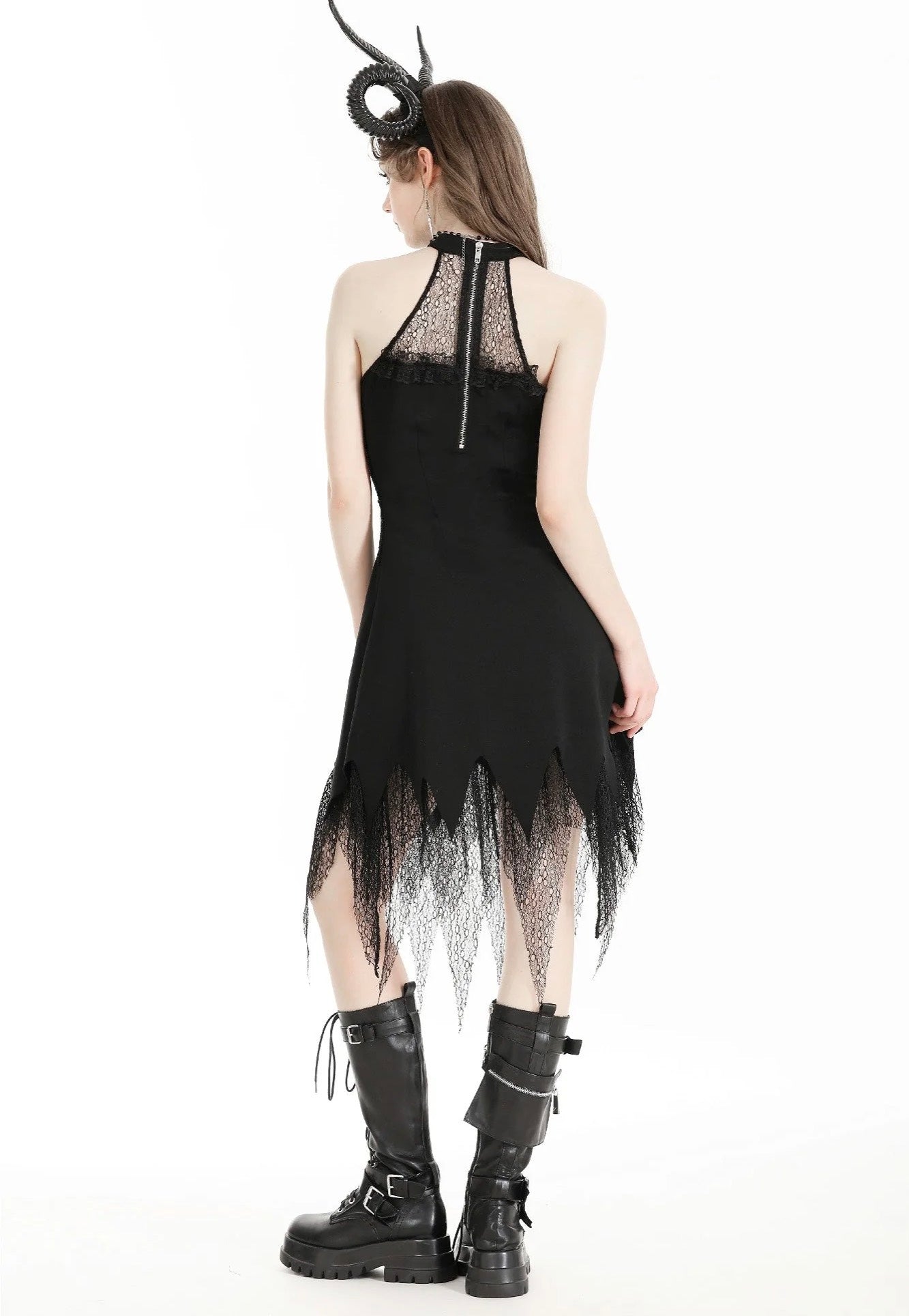 Dark In Love - Devil Sexy Net Deep V Neck Black - Dress | Women-Image