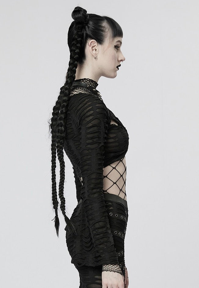 Punk Rave - Echo Cropped Mesh Black - Top | Women-Image