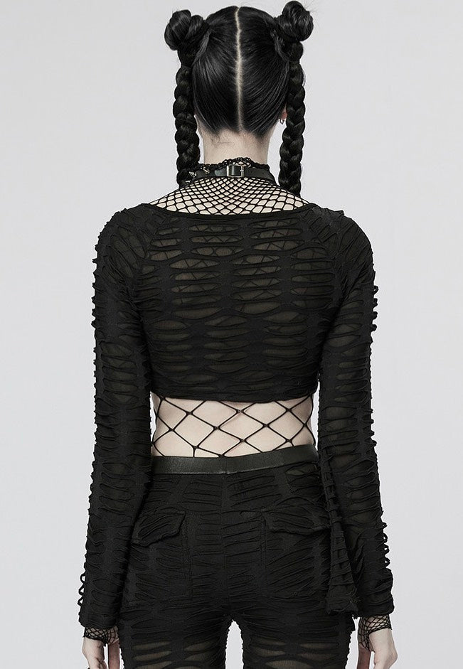 Punk Rave - Echo Cropped Mesh Black - Top | Women-Image