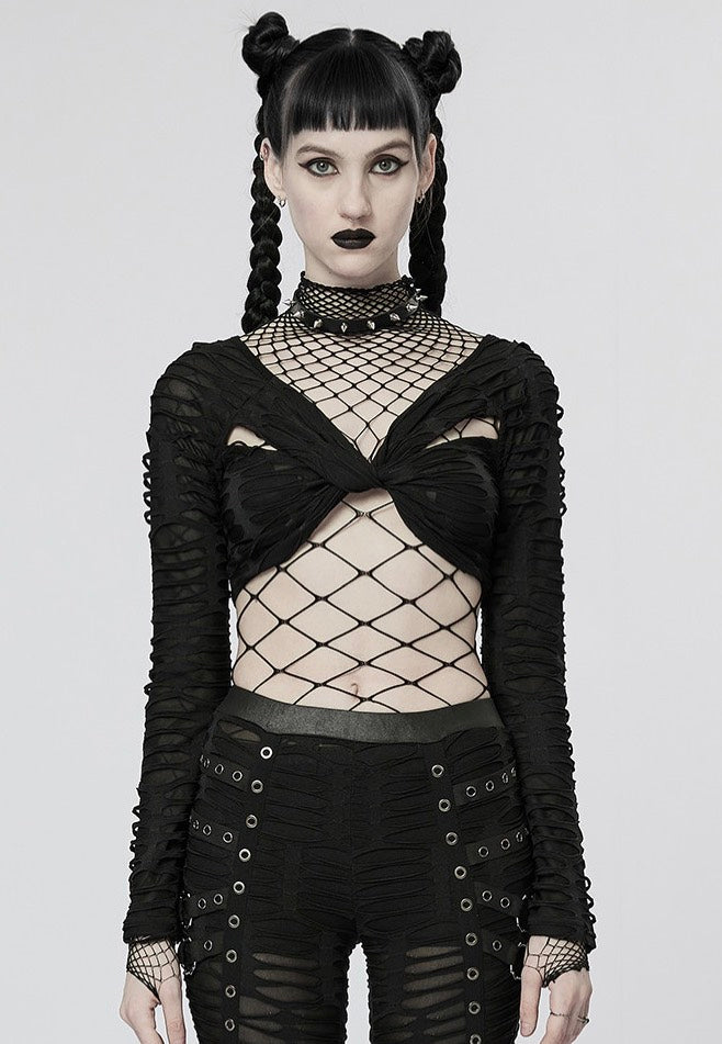 Punk Rave - Echo Cropped Mesh Black - Top | Women-Image