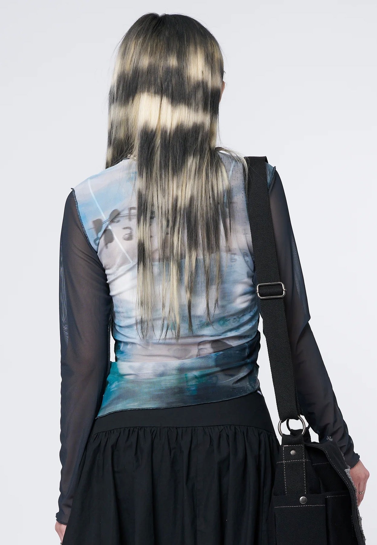 Minga London - Echos Printed Mesh Ruched Tie Black - Top | Women-Image